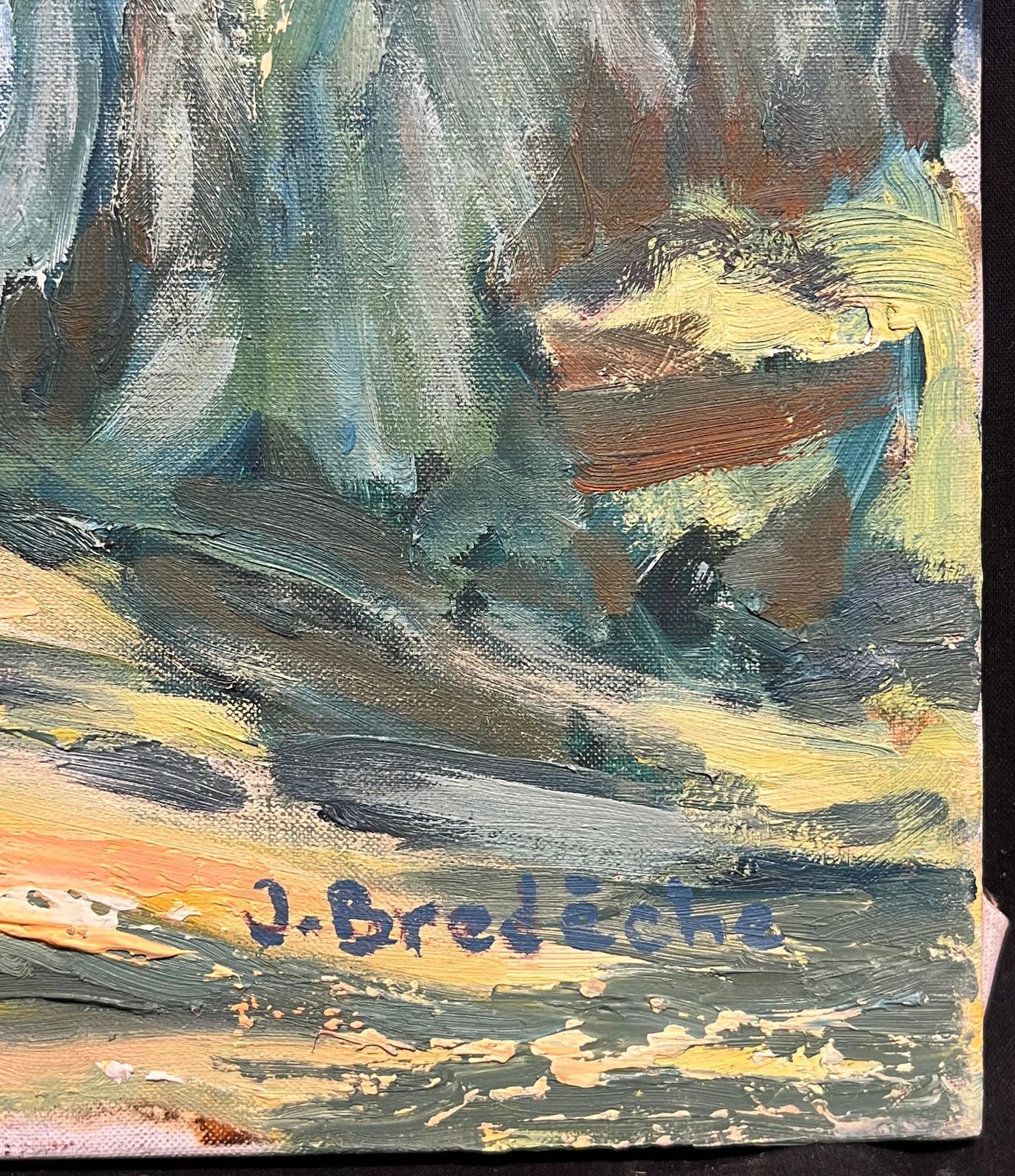 J.Bredechefrench Golden Valley At Dusk Landscape With Rolling Hills And Cottages Oil1970's photo vintage