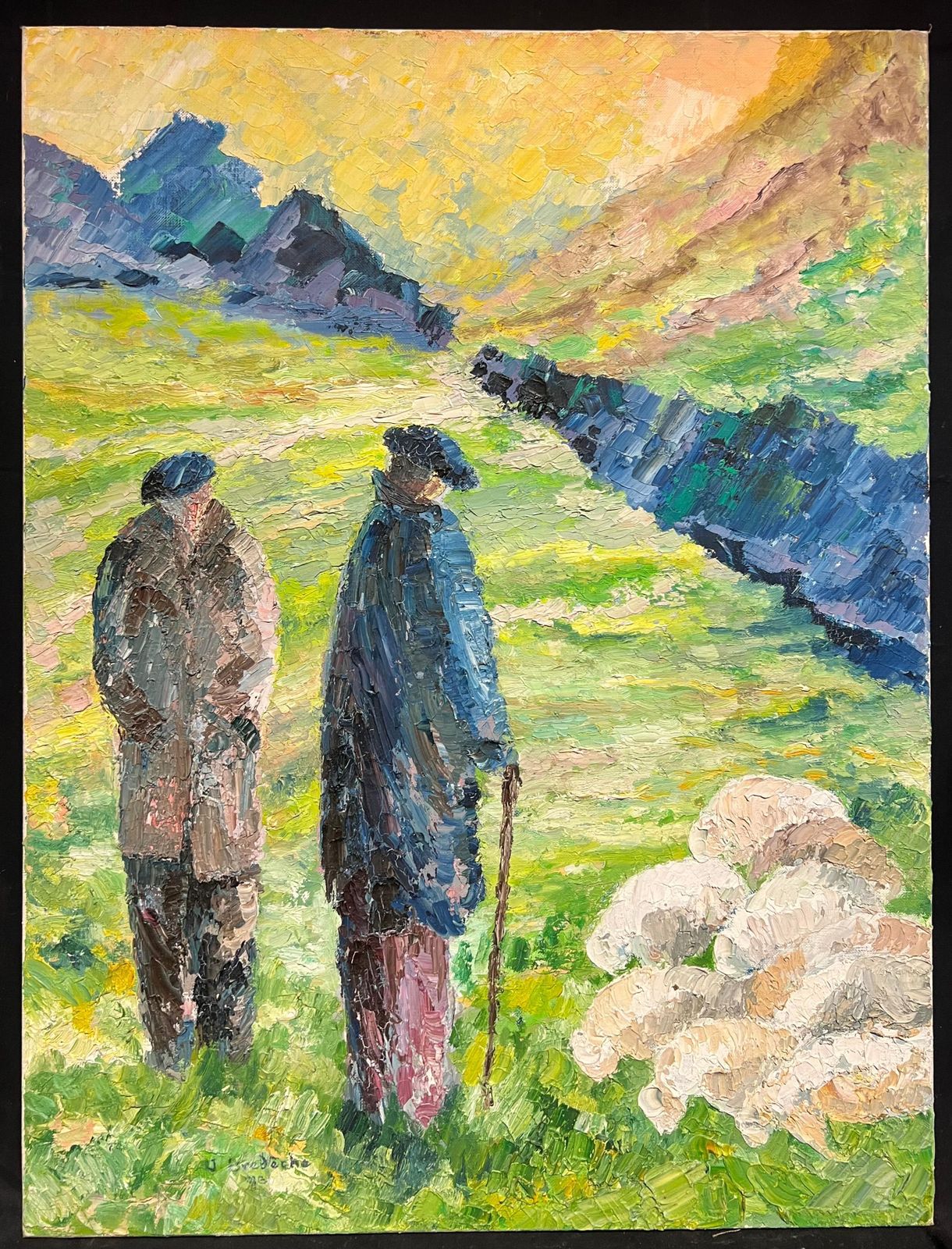 J.Bredecheshepherds At Sunrise Large 1970's French Post Impressionist Oil Painting1970's photo furniture