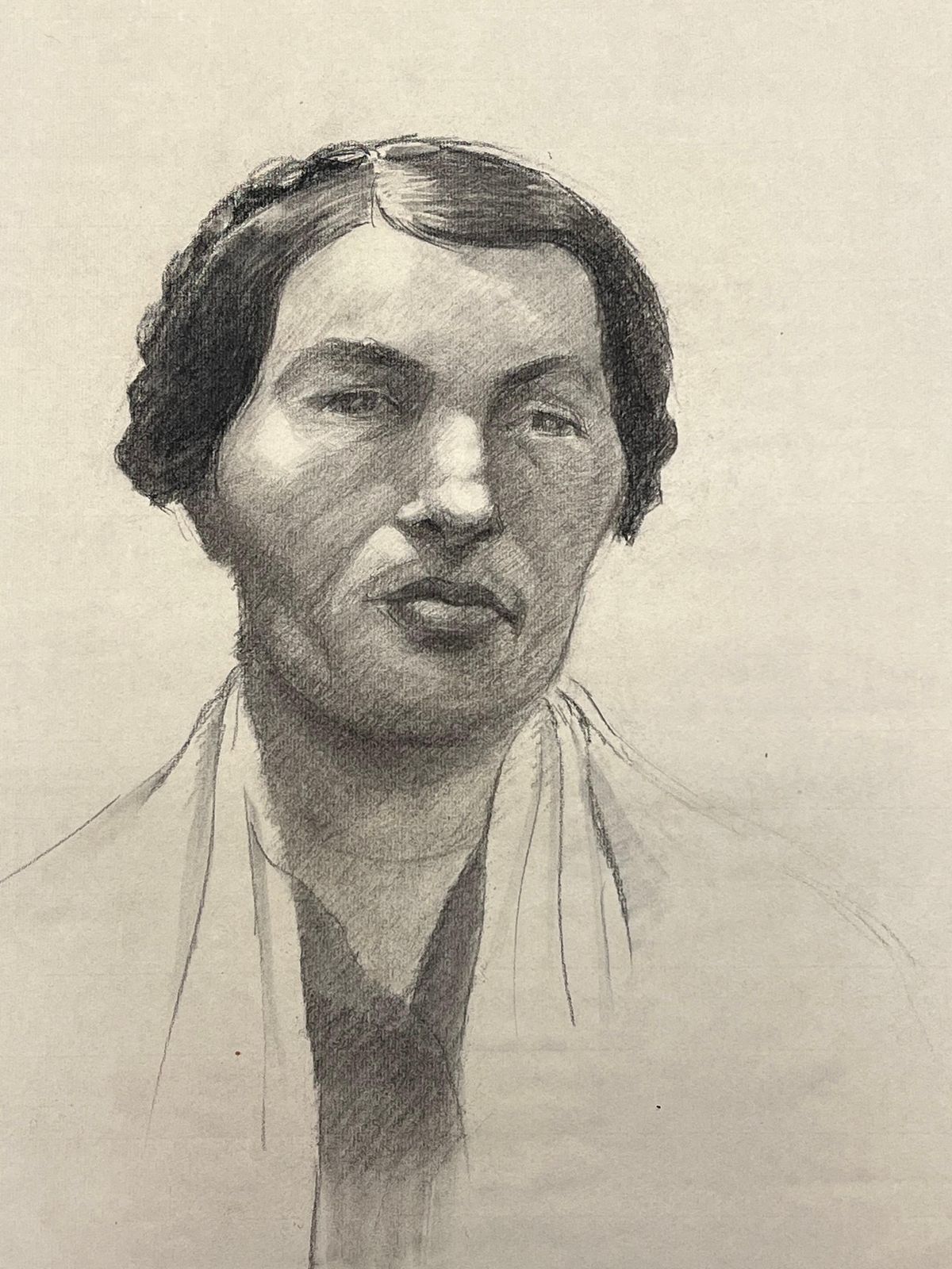 Josine Vignonmid Century French Drawing Of A Portrait Of A Woman With Braided Hair1950's photo Art