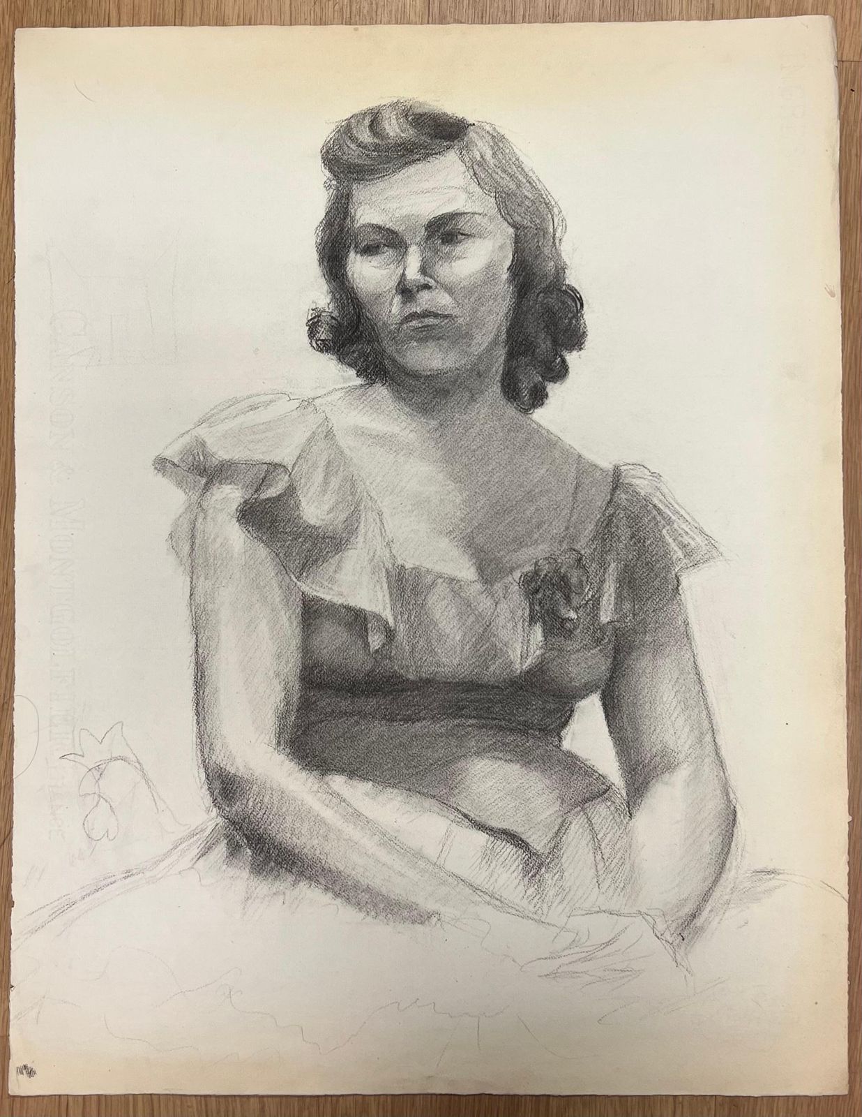 Josine Vignonmid Century French Portrait Of A Woman In A Ruffled Dress1950's photo furniture