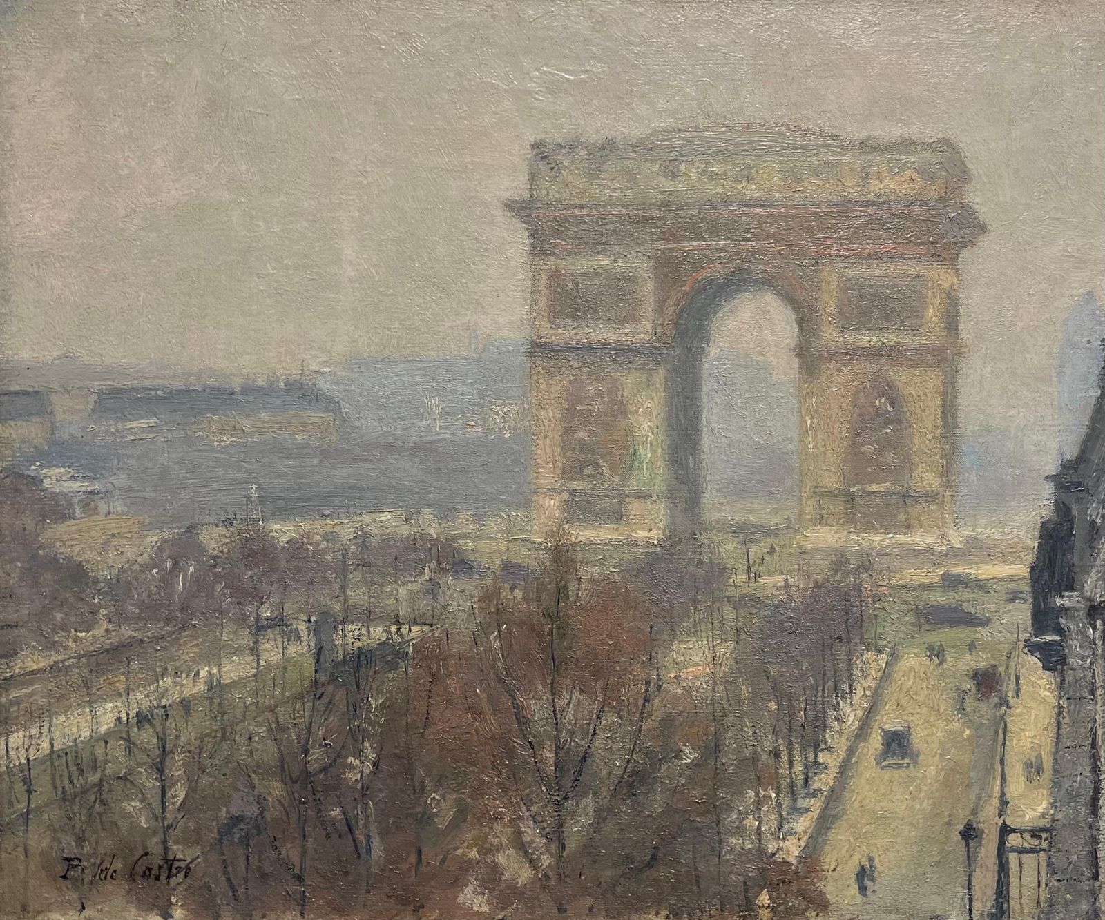 French Schoolantique Original French Impressionist Oil Painting The Arc De Triomphe Parisc. 1900