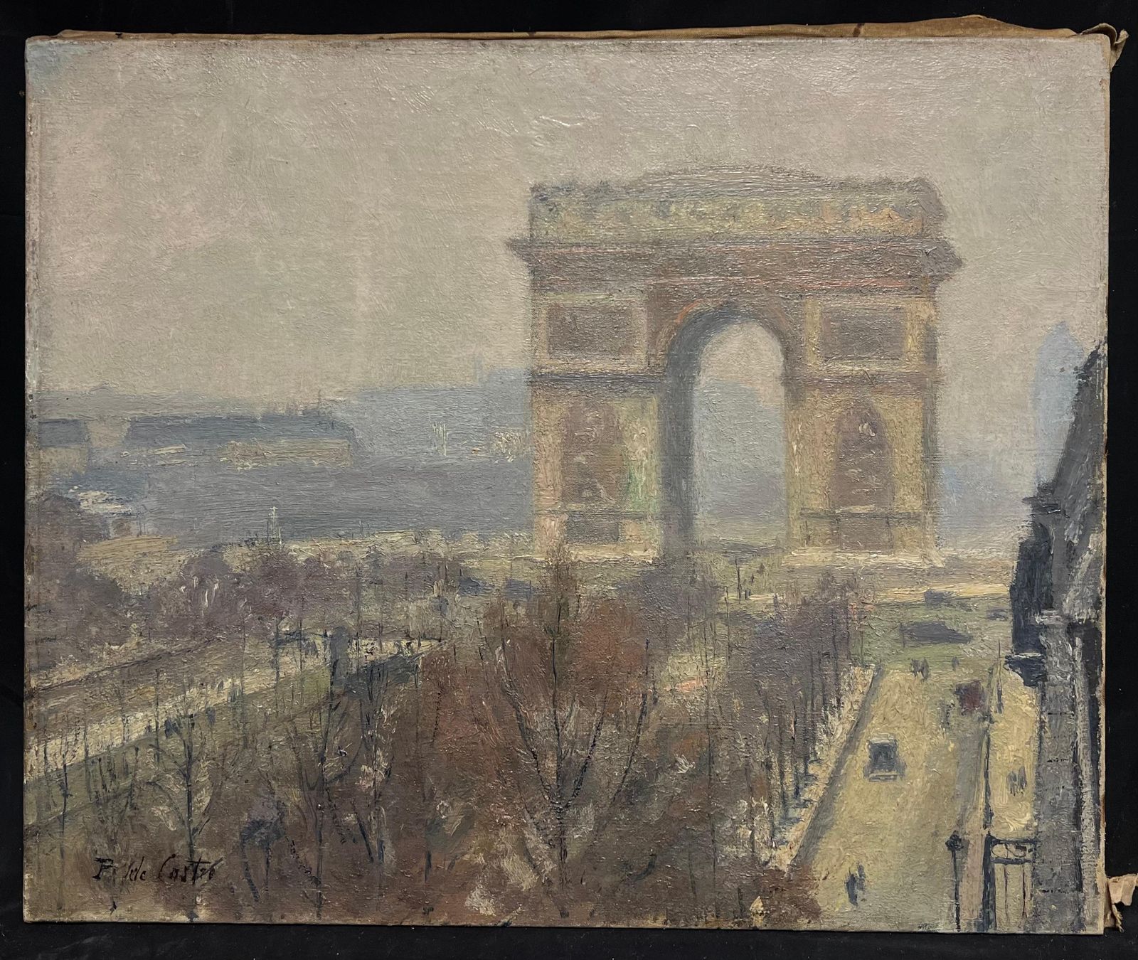 French Schoolantique Original French Impressionist Oil Painting The Arc De Triomphe Parisc. 1900 photo furniture