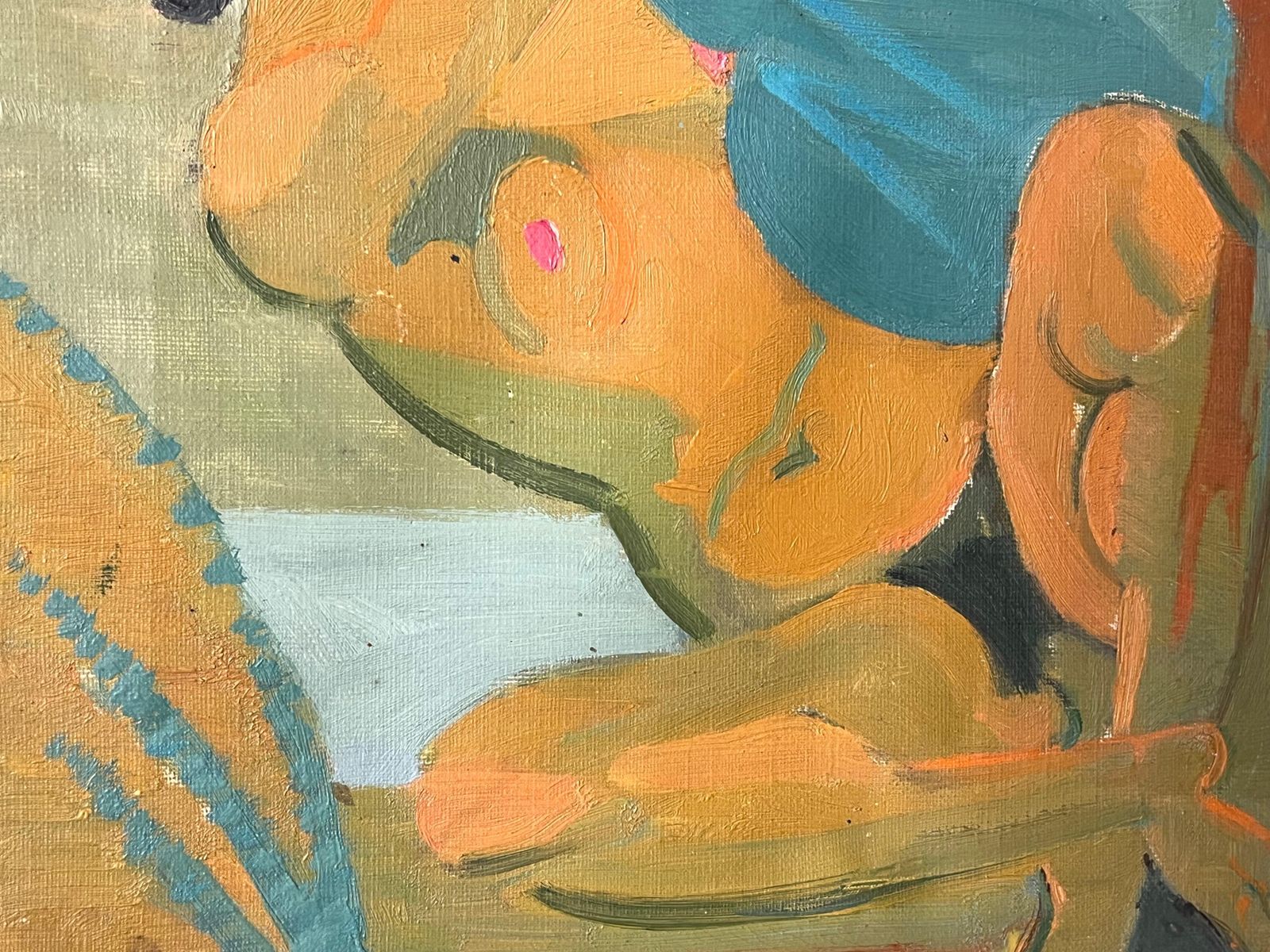 Therese Hummelmid 20th Century French Oil Painting Cubist Portrait Of Nude Lady Signed1954 photo Art