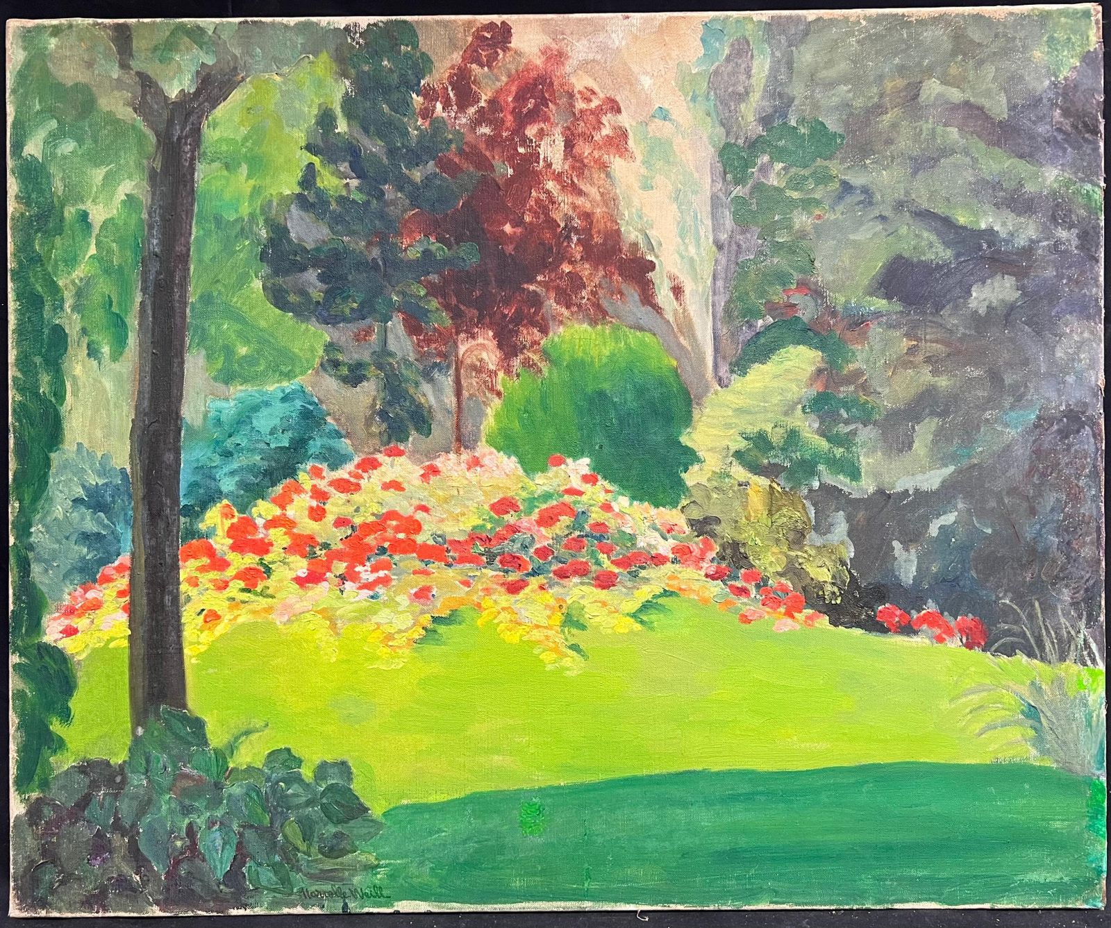 Marcelle Weill1950's French Post Impressionist Oil Painting Of A Colorful Floral Garden photo furniture
