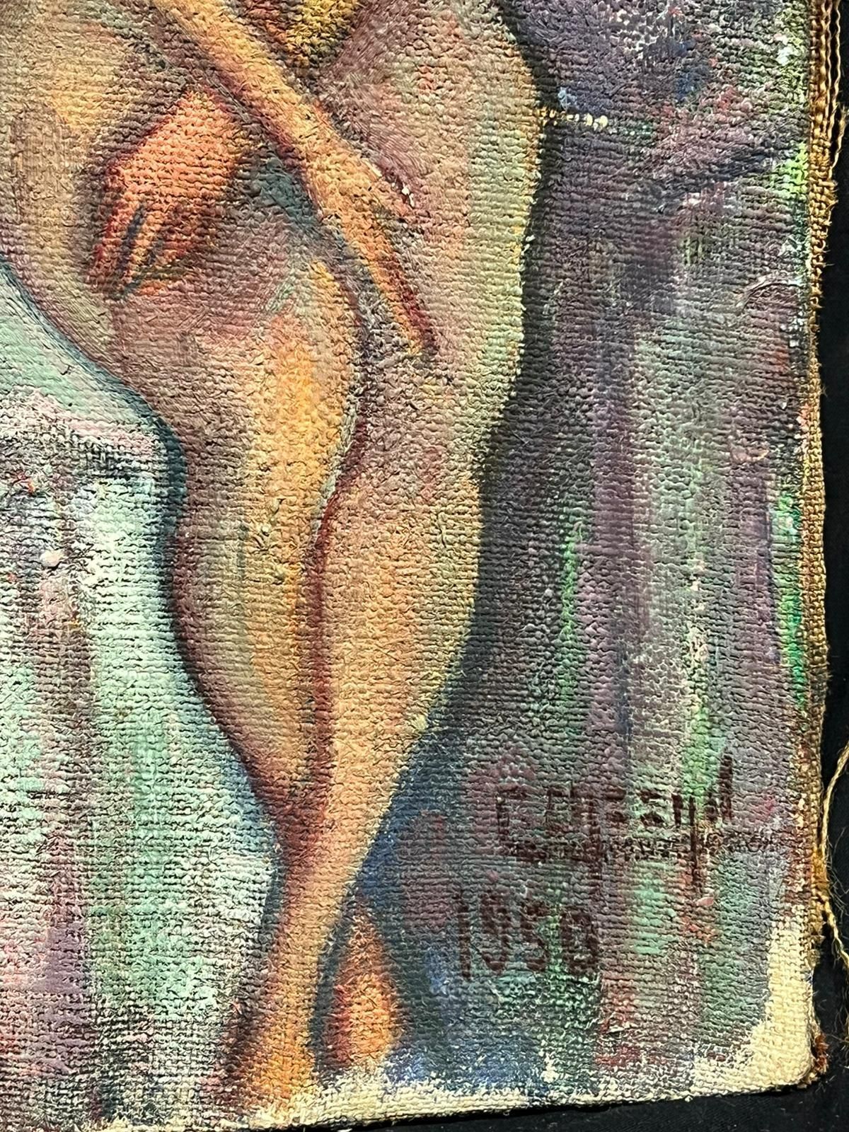 French School1950's French Surrealist Signed Huge Oil Painting Nudes Dreamscape With Skeleton1958 photo Art