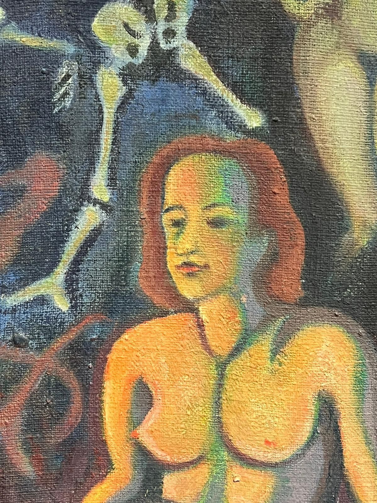 French School1950's French Surrealist Signed Huge Oil Painting Nudes Dreamscape With Skeleton1958 photo buy