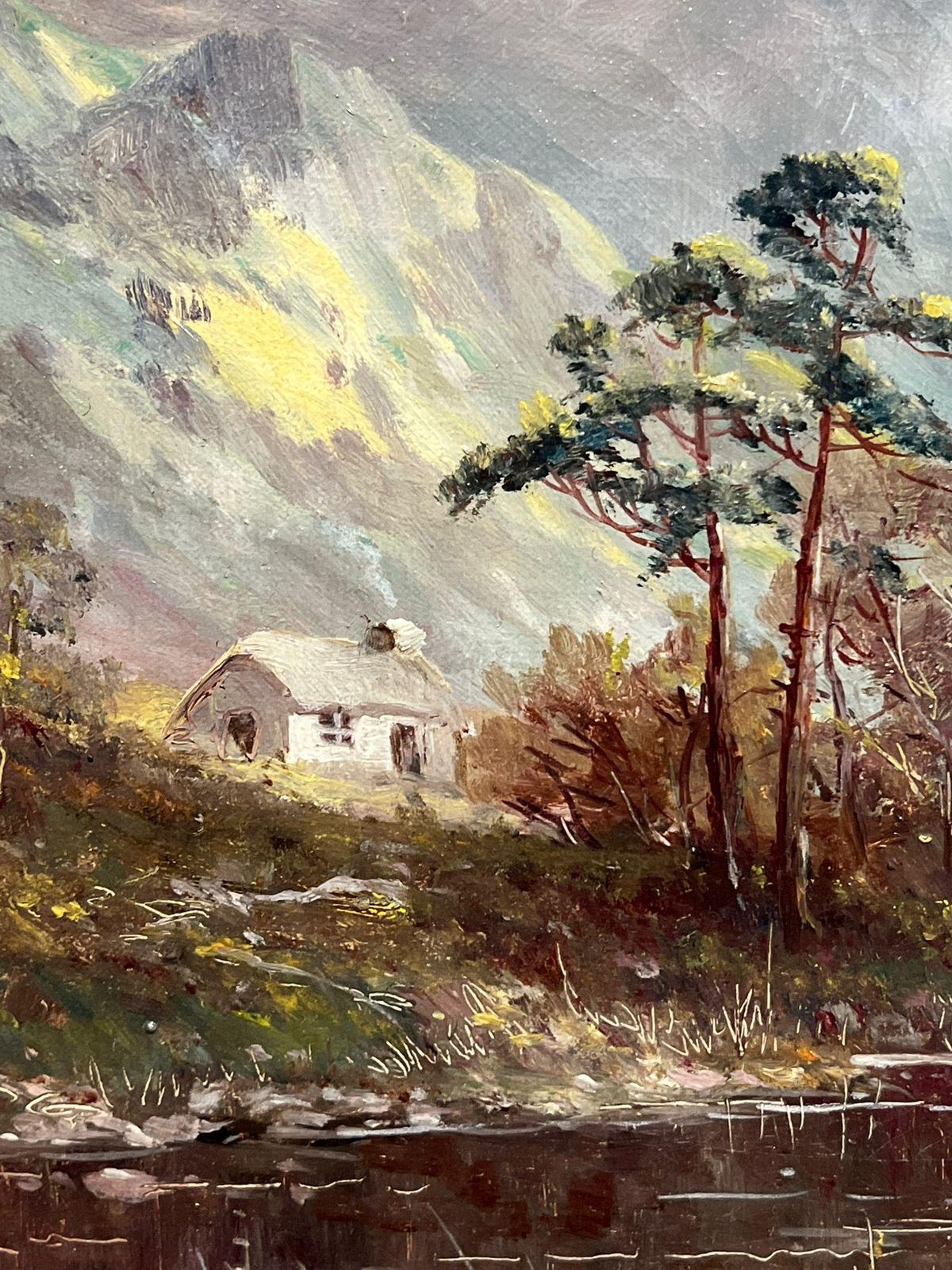 F. E. Jamiesontranquil Highland Reflection Oil Painting Mountain Loch With Cottage Perthshire1920's photo buy
