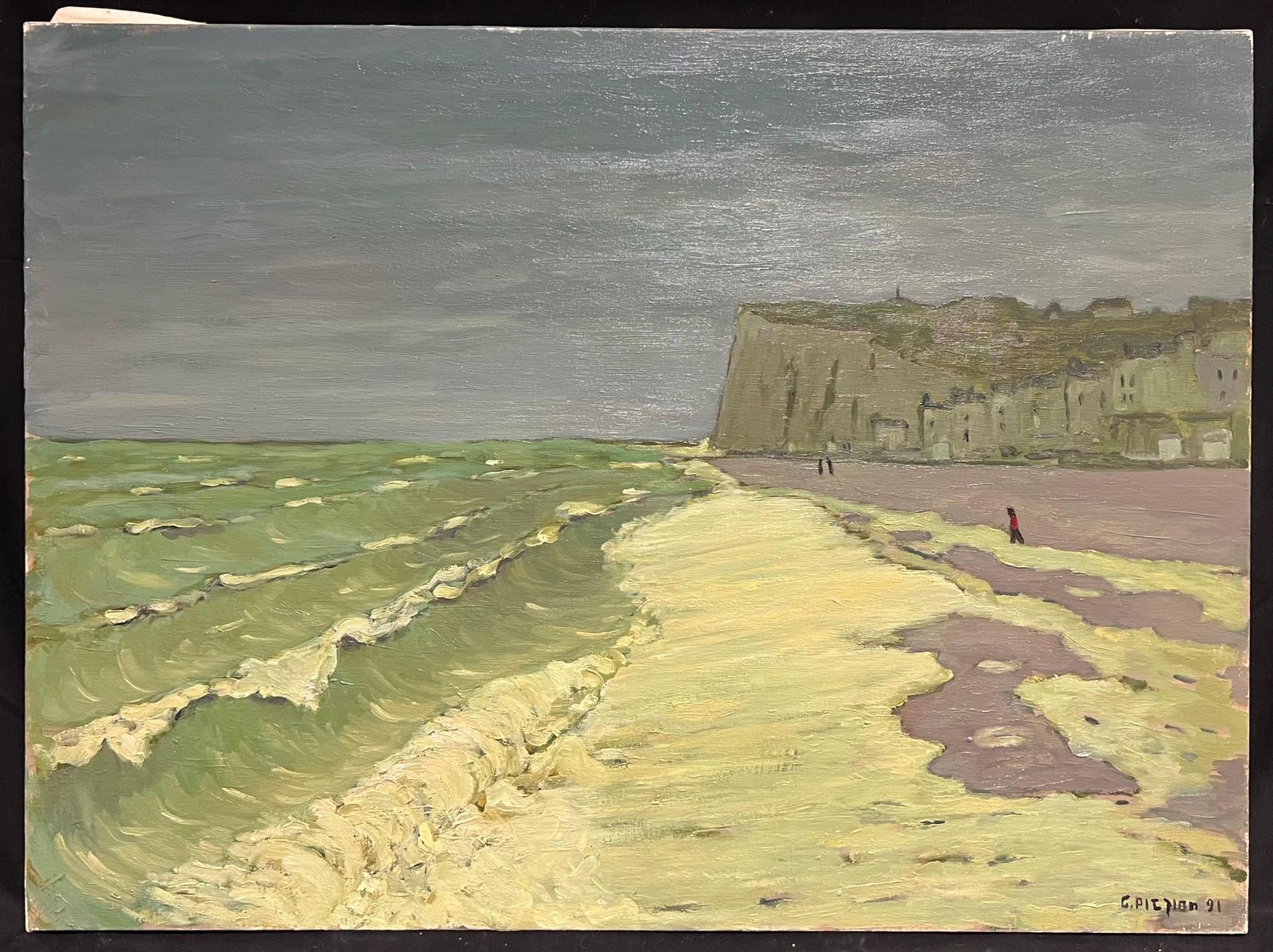 Guy Pichonwindy Shoreline French Coastal Scene With Cliffs & Green Rolling Waves Normandy1991 photo furniture