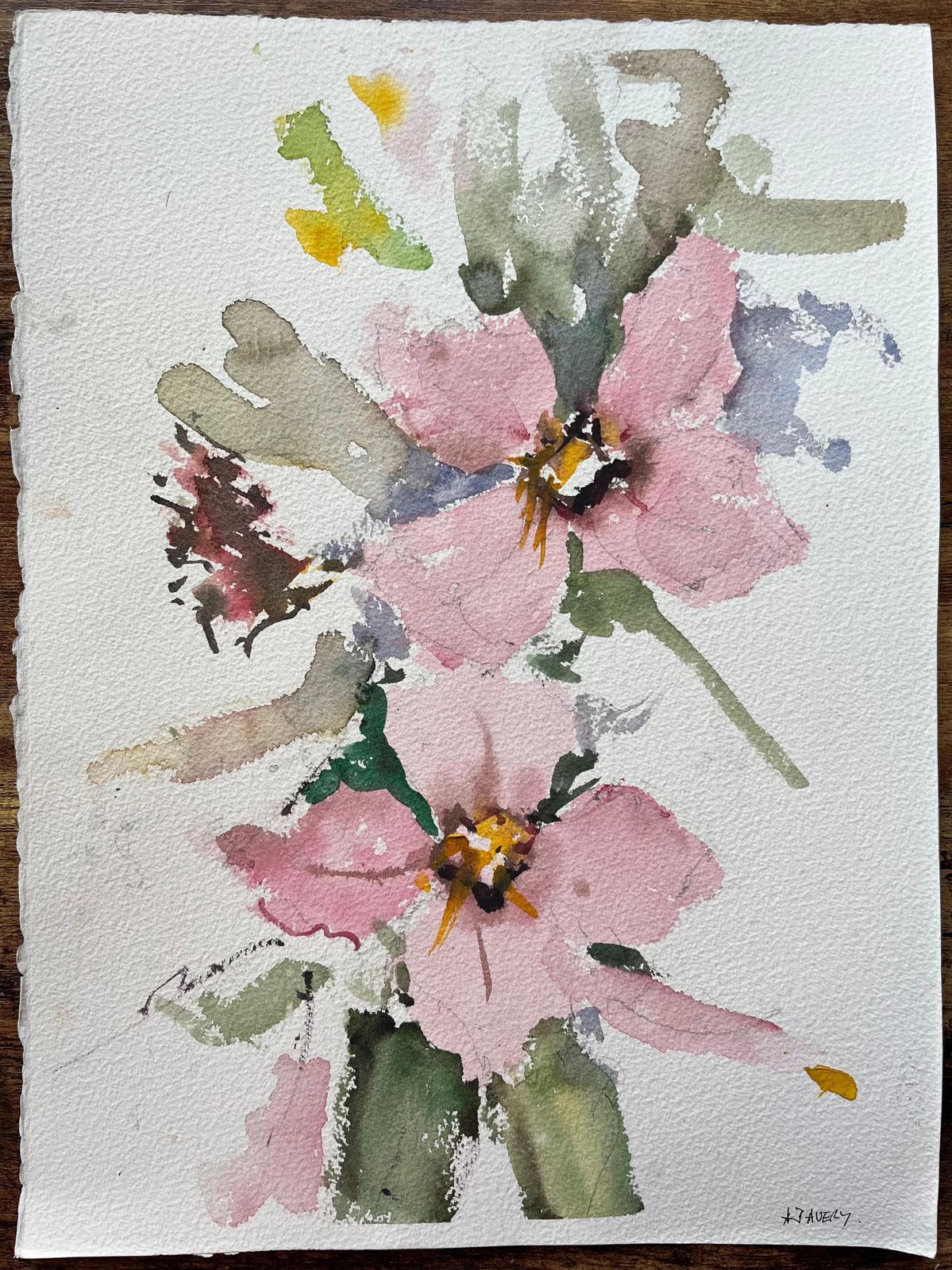 Anthony Averybritish Impressionist Watercolor Of A Loose Floral Arrangement Of Pink Blooms photo furniture