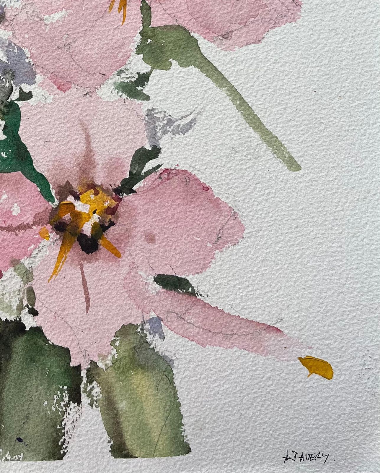 Anthony Averybritish Impressionist Watercolor Of A Loose Floral Arrangement Of Pink Blooms photo 175.0