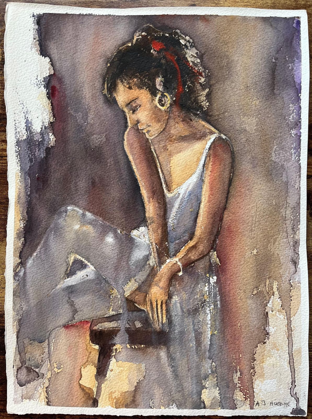 Anthony Averybritish Impressionist Watercolor Of A Profile Of A Seated Woman photo furniture