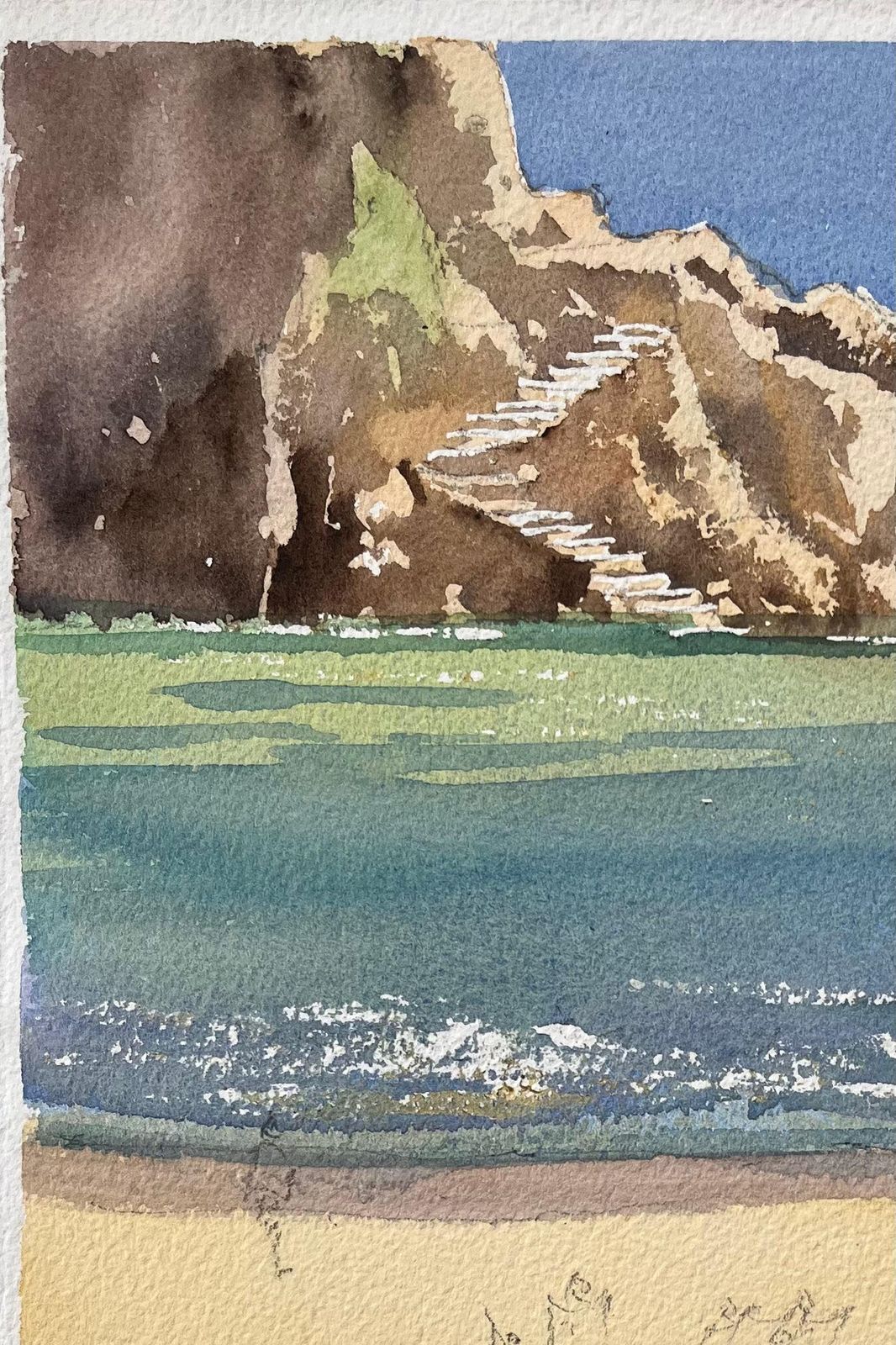 Anthony Averybritish Impressionist Watercolor Of A Beach Scene With Coastal Cliffs photo 300.0