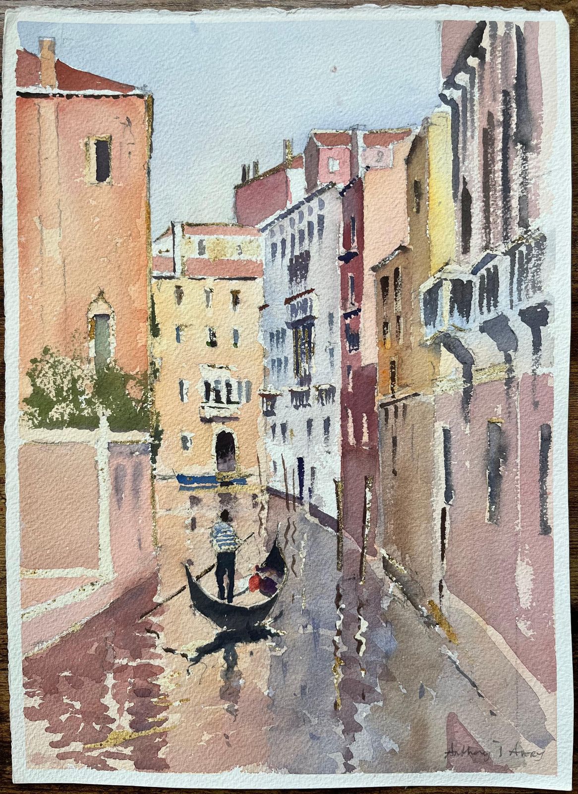 Anthony Averybritish Impressionist Watercolor Of Venetian Scene Of A Gondola A Tranquil Canal photo furniture