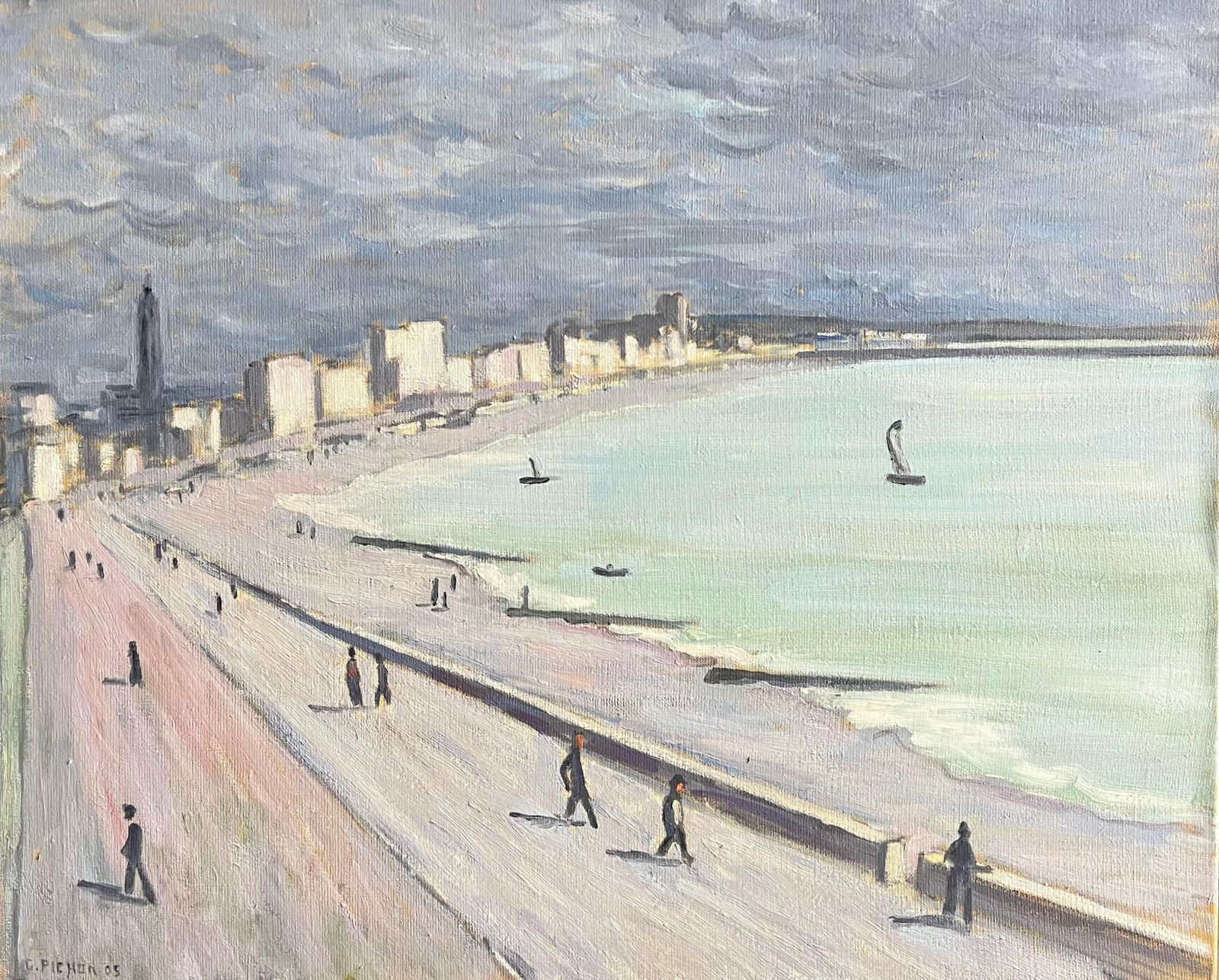 Guy Pichoncoastal French City Promenade Under Dramatic Grey Sky Landscape French Modernist