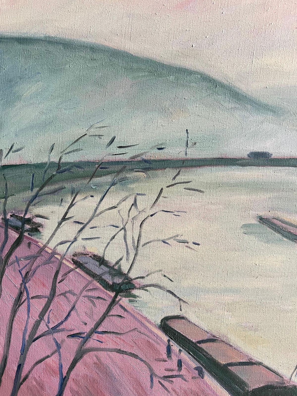 Guy Pichonfrench River Scene With Barges And Bridge At Dusk Landscape Modern Oil Painting1999 photo buy