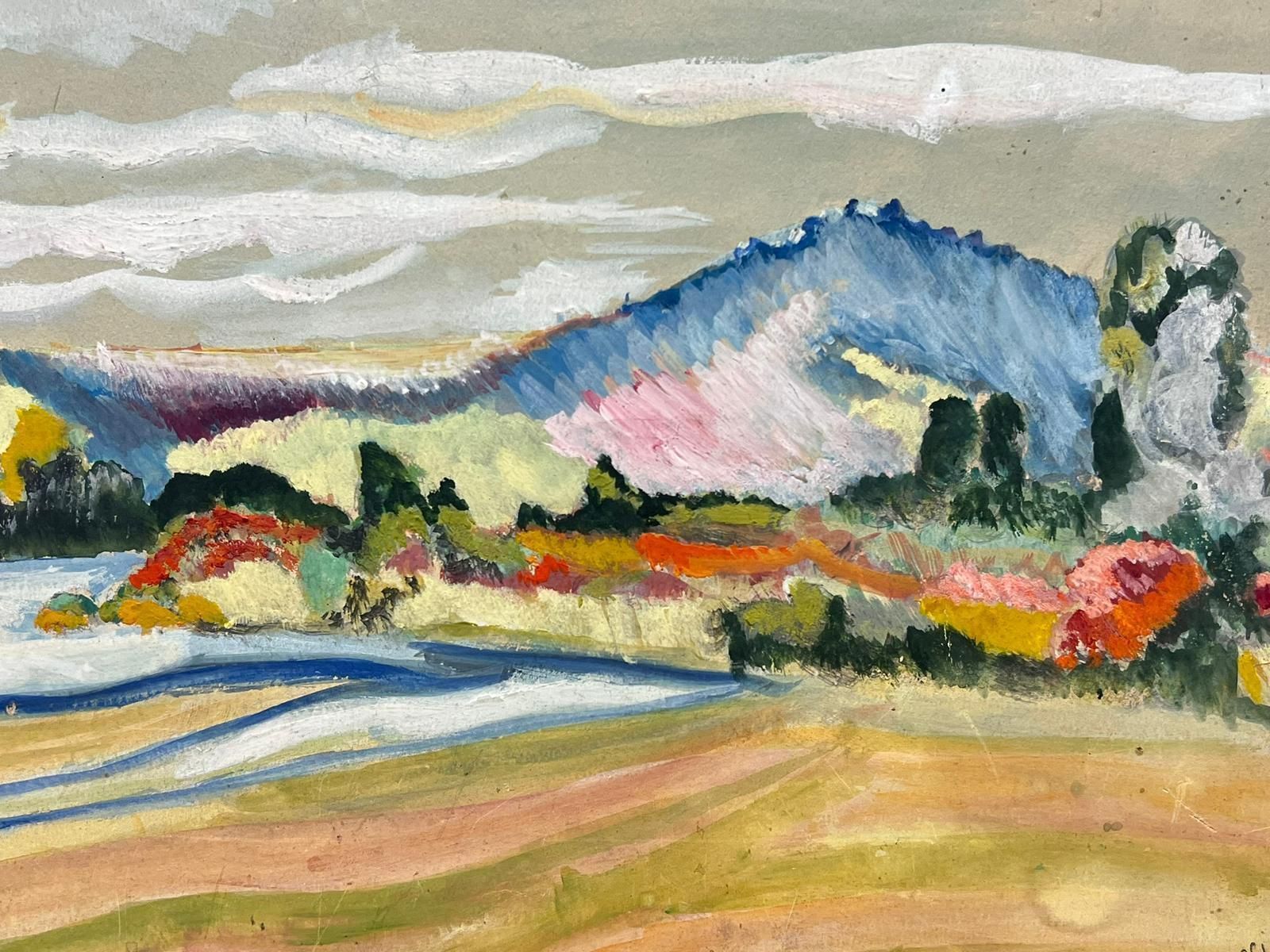French Schoolmid 20th Century French Expressionist Landscape River And Colorful Mountainsmid 20th Century photo 459.0