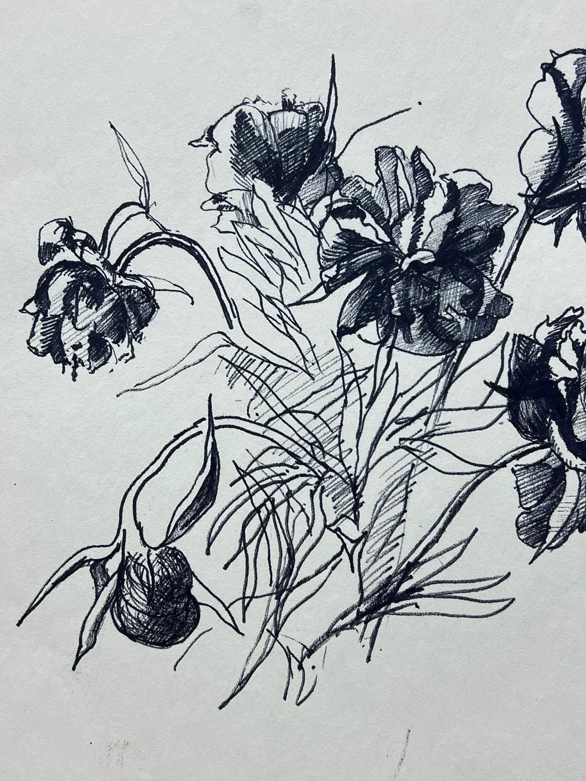 French Schooldelicate Ink Sketch Of Peonies Minimalist Floral Study photo Art