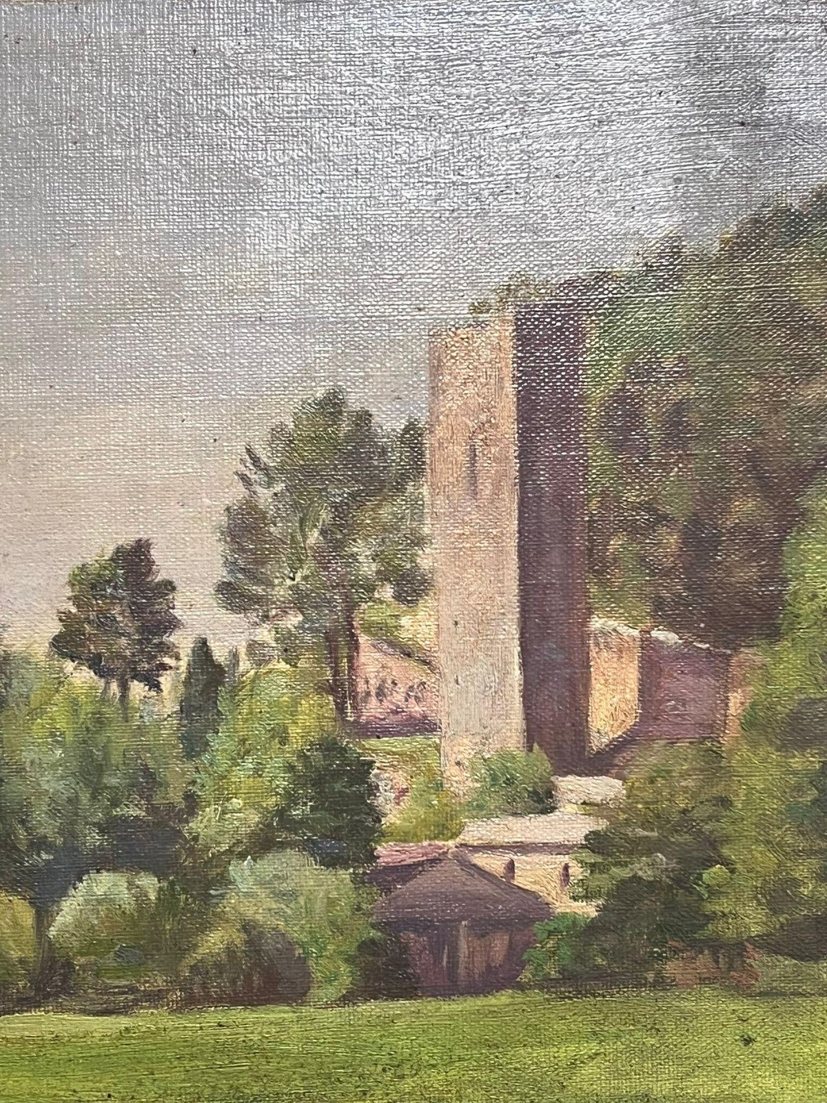 English Schoolcharming 20th Century Landscape With Ruins And Lush Foliage Oil photo for sale