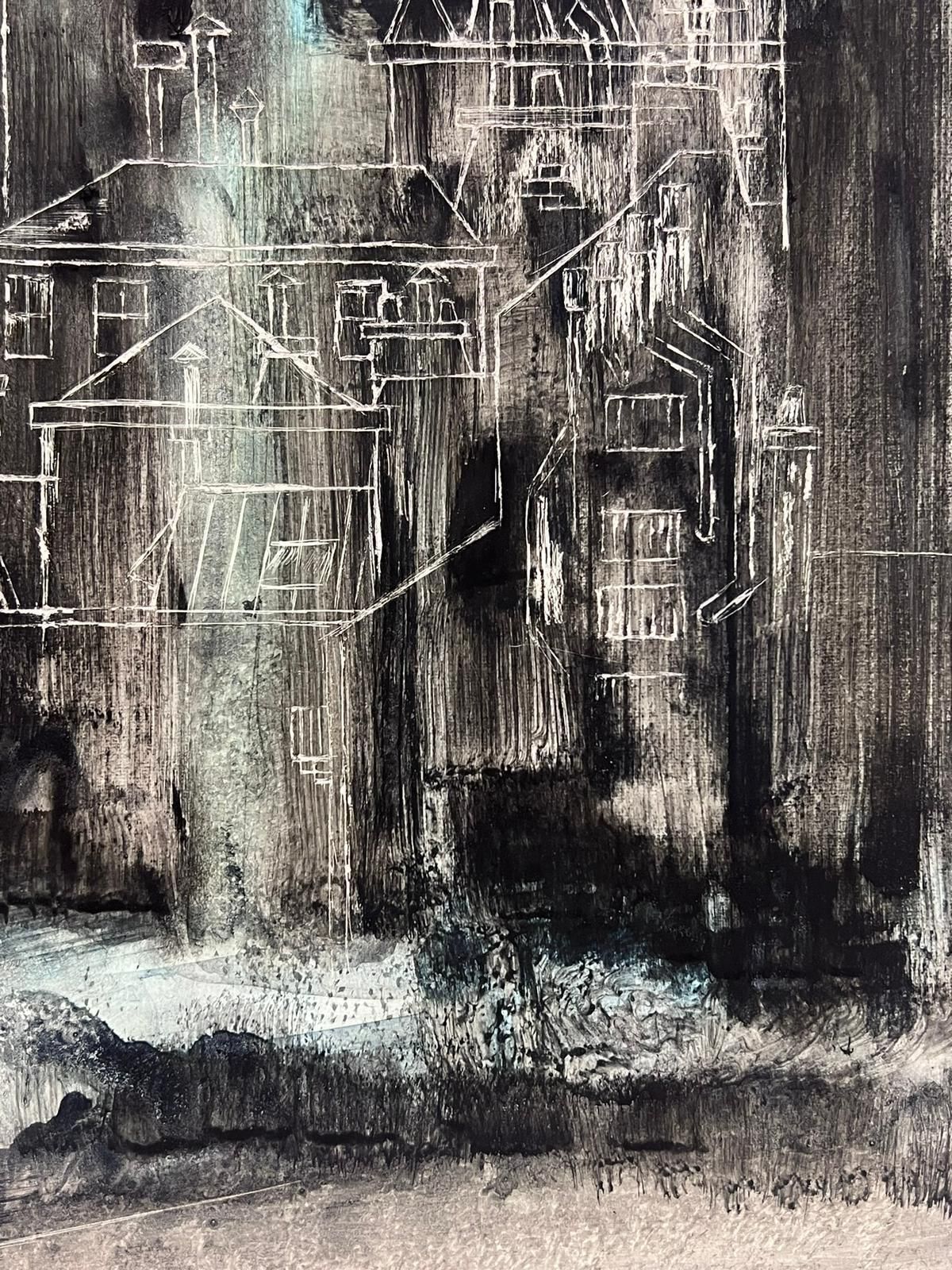 French Schoolmoody Abstract Urban Blue And Grey Landscape With Architectural Sketches photo Art