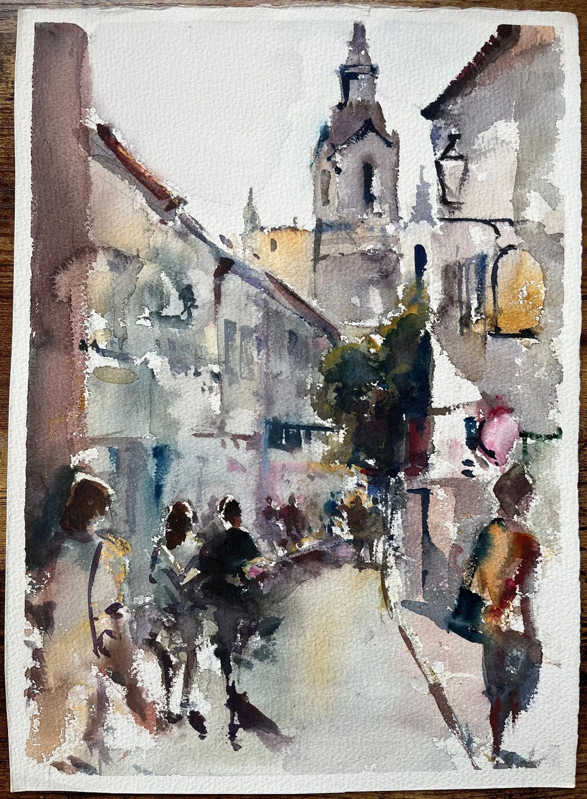 Anthony Averybritish Impressionist Watercolor Of A Bustling Street With Church Tower photo furniture