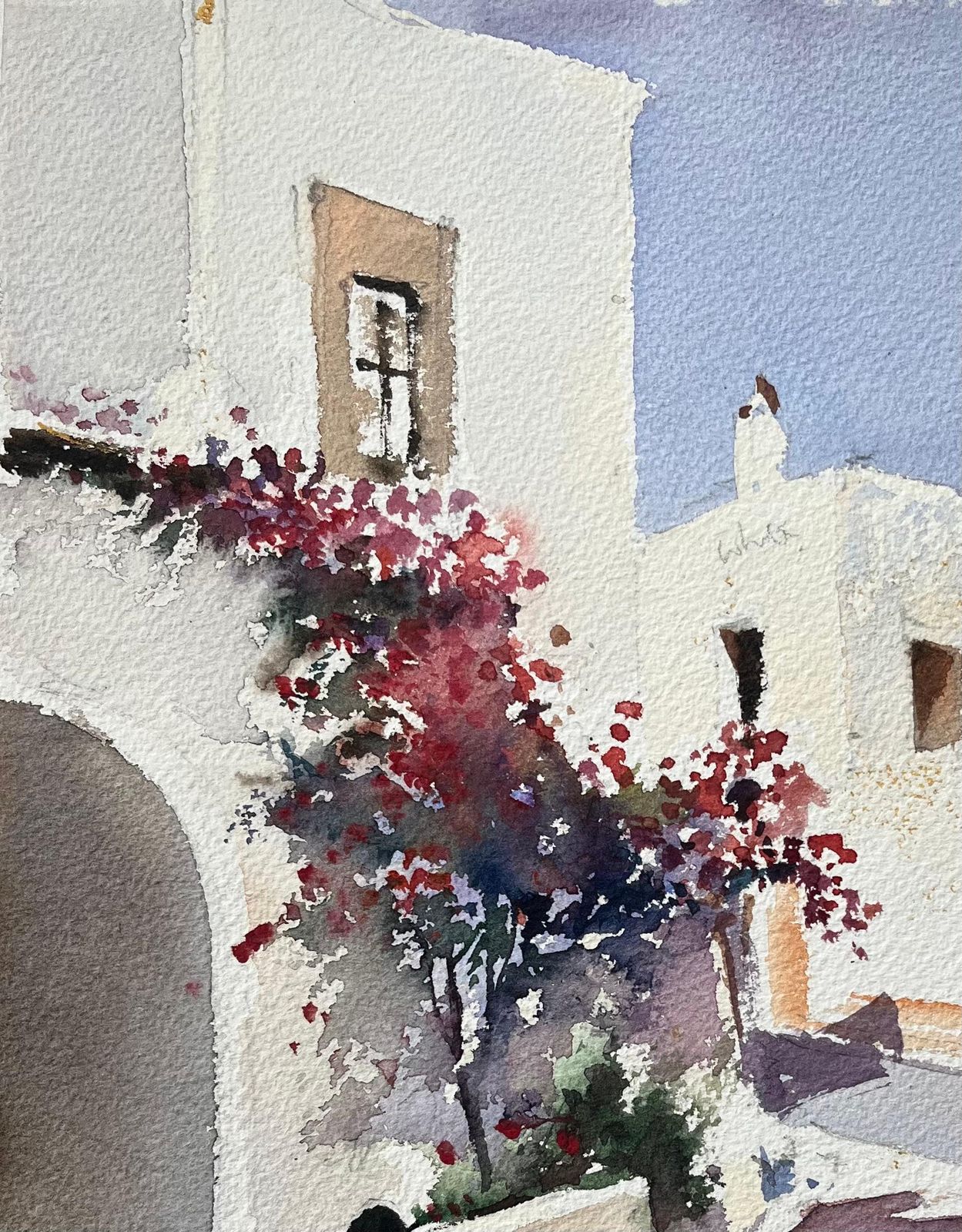 Anthony Averybritish Impressionist Watercolor Of Courtyard With Woman And Chickens photo vinterior