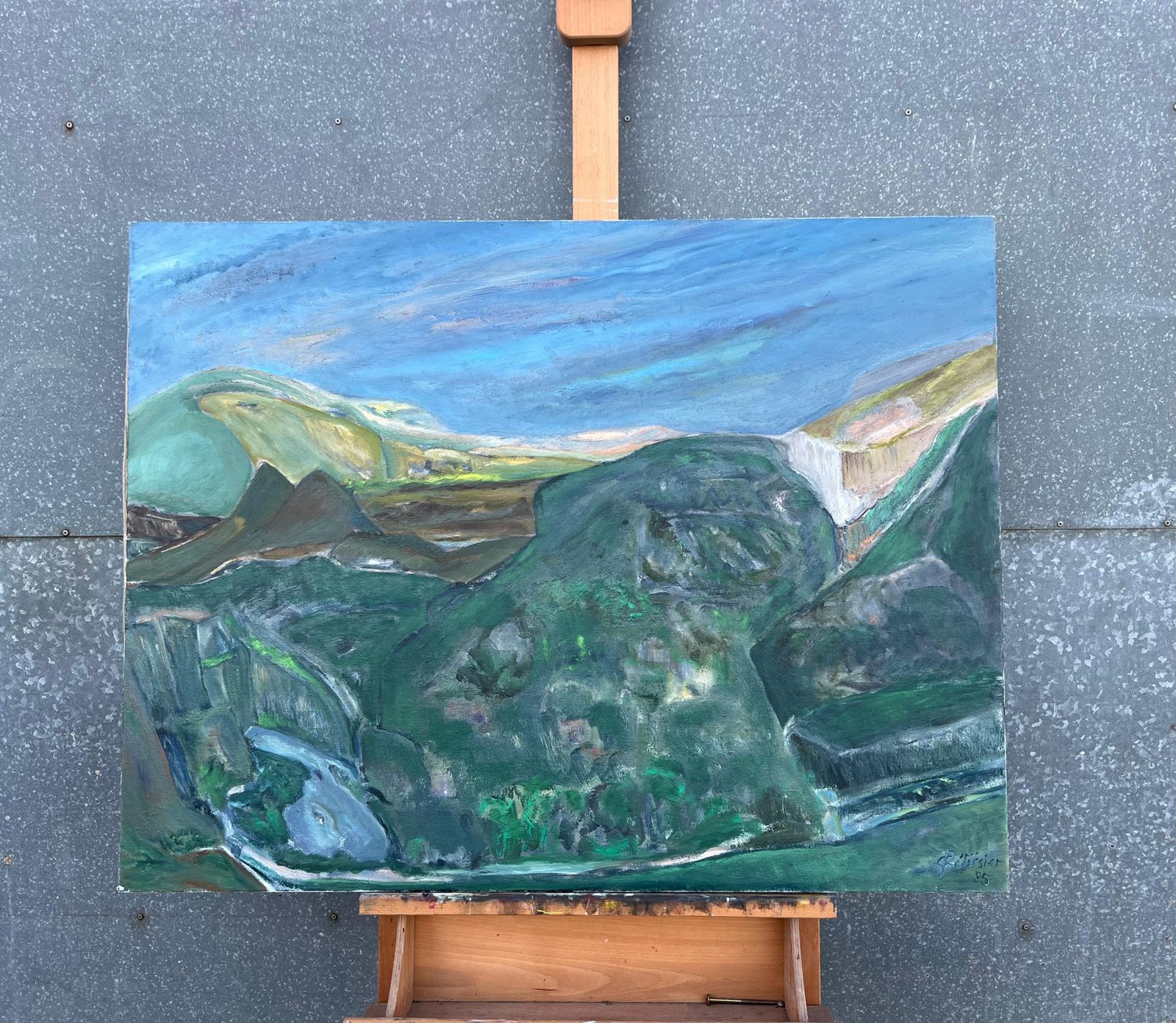 Gilbert Pelissier1980's French Expressionist Painting Rolling Hills And Valleys Verdant Landscape1985 photo for sale