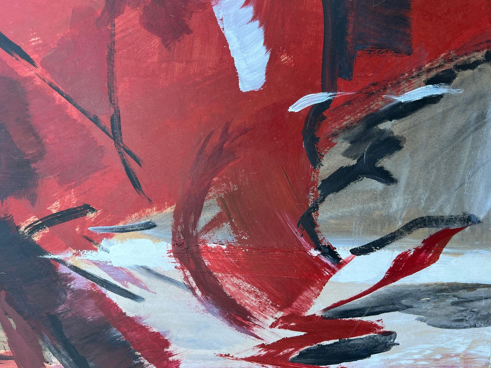 photo for sale Marie Deloume (French Born 1942)huge French 20th Century Black Red & White Bold Abstract Expression Painting1982