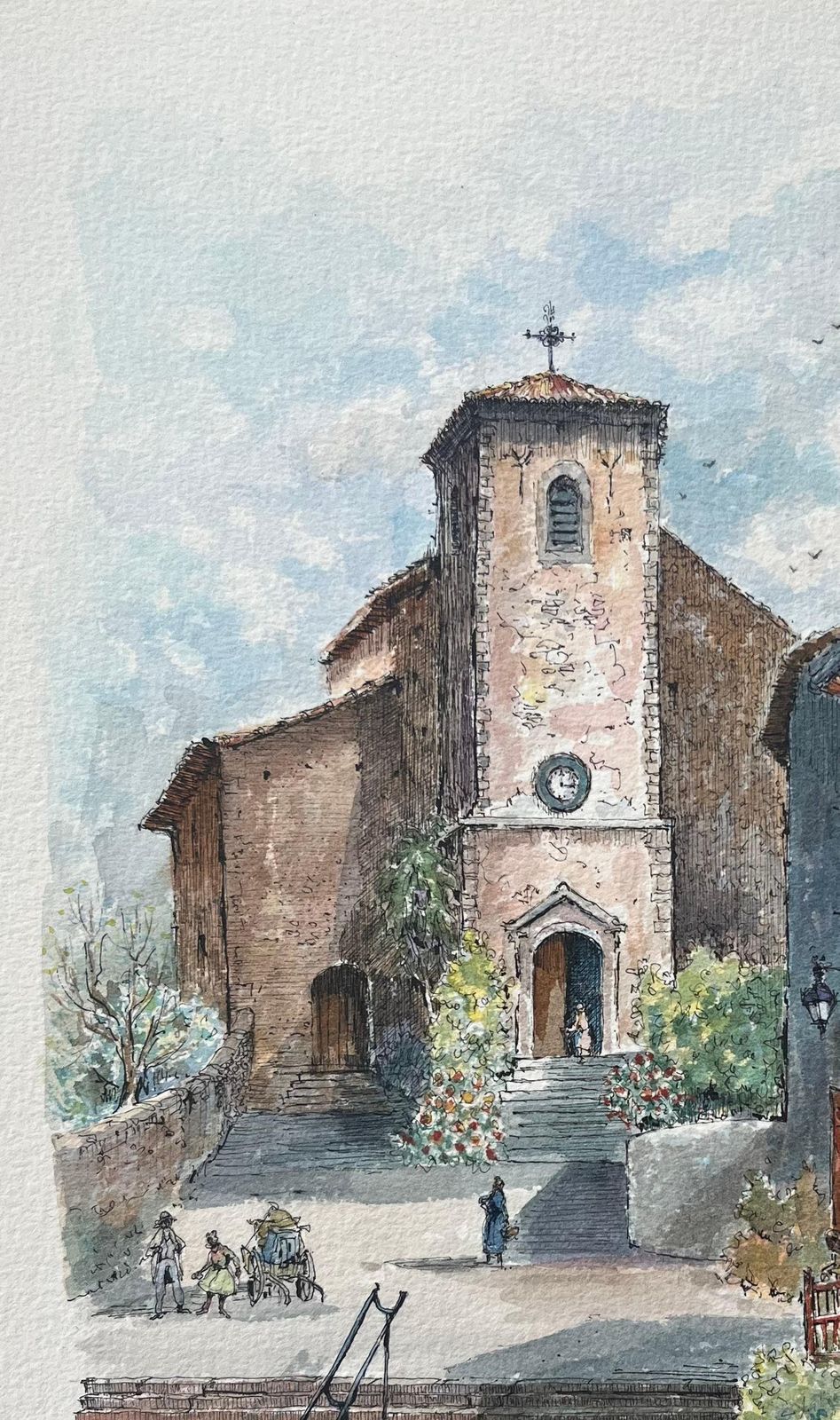 Robert Lepine (1929   2017)french Watercolor Painting Of The Picturesque Village Of Biriatou20th Century photo vinterior