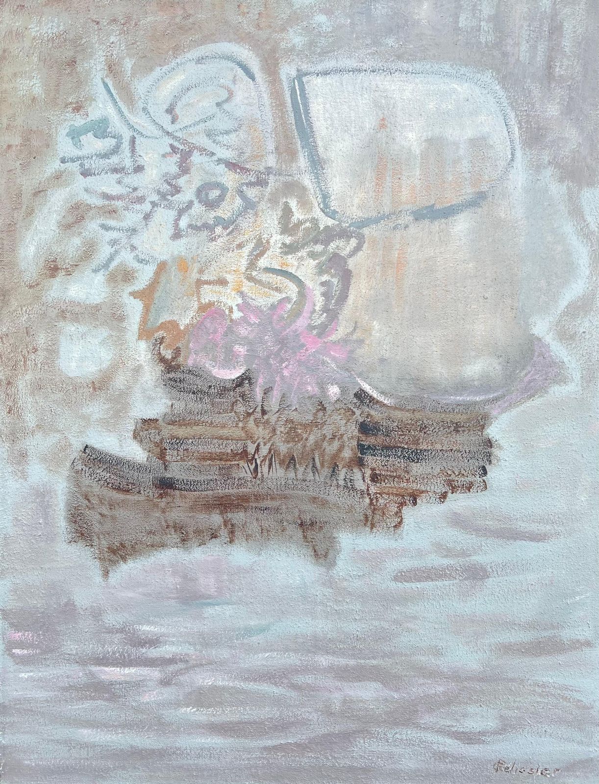 Gilbert Pelissierfrench 20th Century Abstract Painting Seascape At Grey Whispers Of Soft Hue