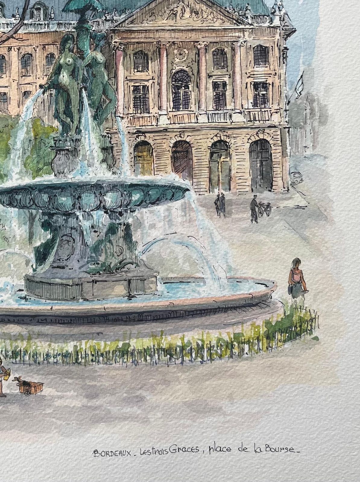 Robert Lepine (1929   2017)french Watercolor Of "Les Trois Grâces, Place De La Bourse, Bordeaux20th Century photo for sale
