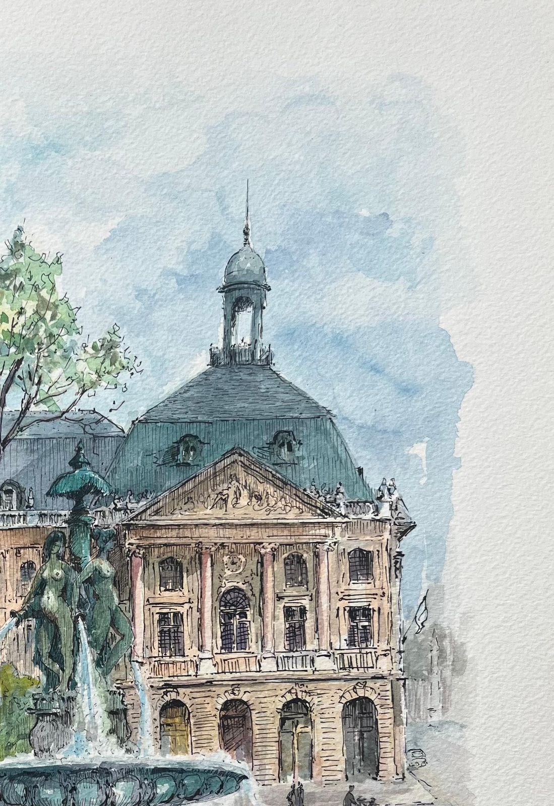 Robert Lepine (1929   2017)french Watercolor Of "Les Trois Grâces, Place De La Bourse, Bordeaux20th Century photo Art
