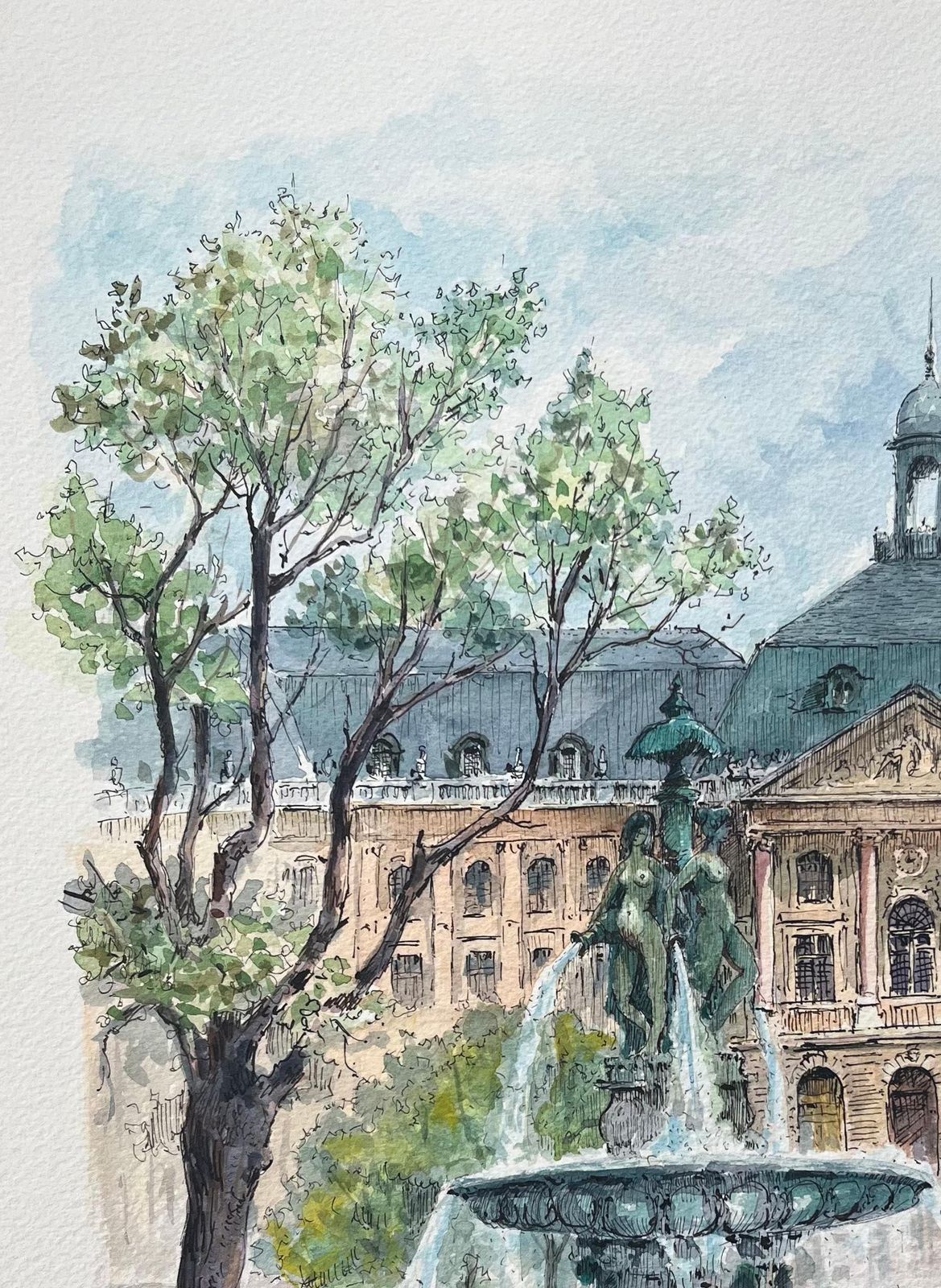 Robert Lepine (1929   2017)french Watercolor Of "Les Trois Grâces, Place De La Bourse, Bordeaux20th Century photo vinterior