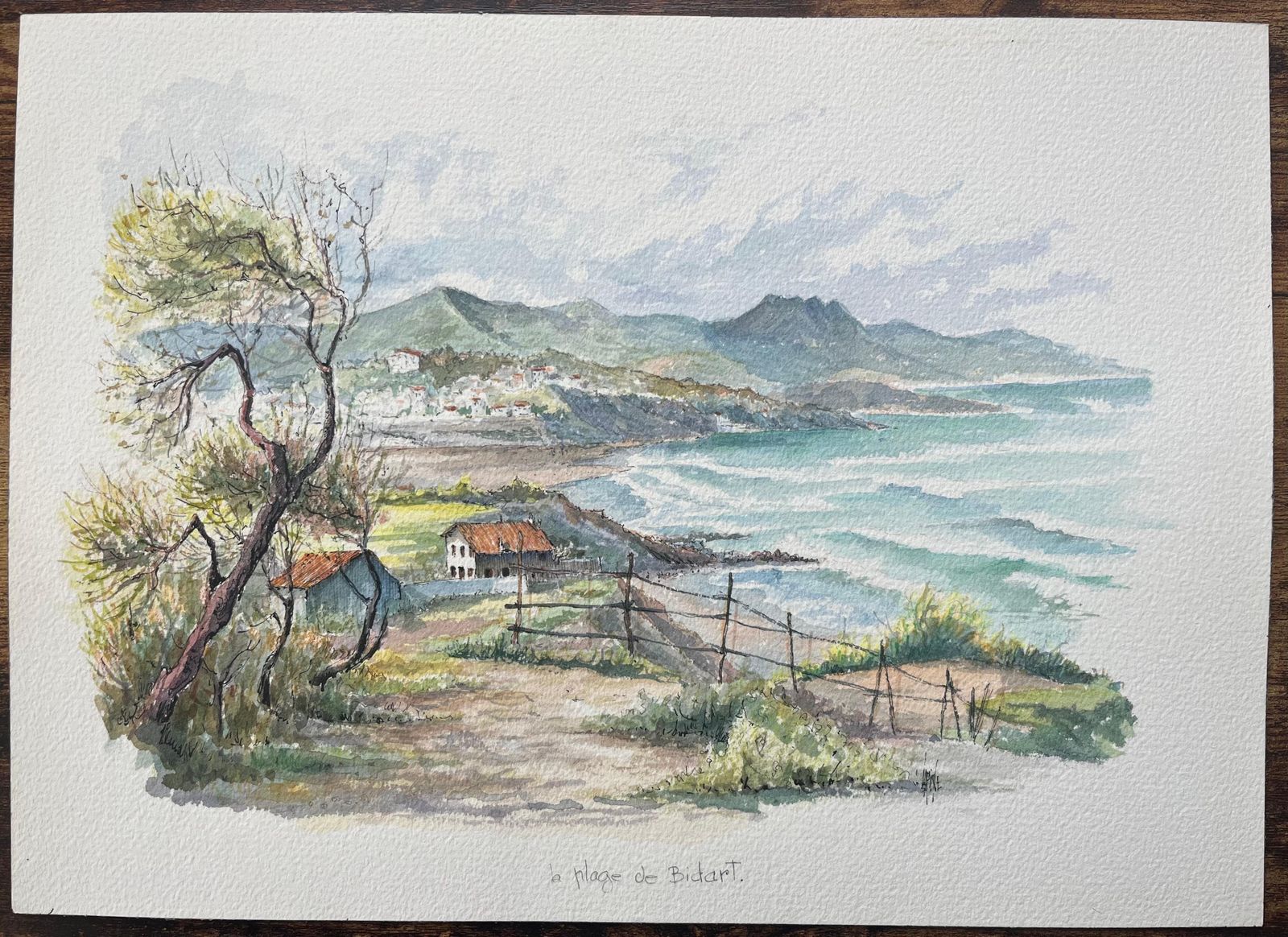 Robert Lepine (1929   2017)french Watercolor Painting Of “La Plage De Bidart” With Coastal Landscape20th Century photo furniture