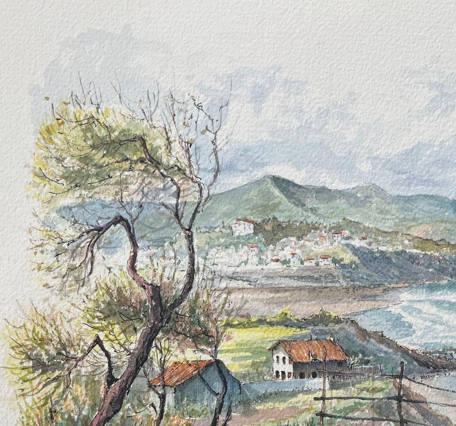 Robert Lepine (1929   2017)french Watercolor Painting Of “La Plage De Bidart” With Coastal Landscape20th Century photo vinterior