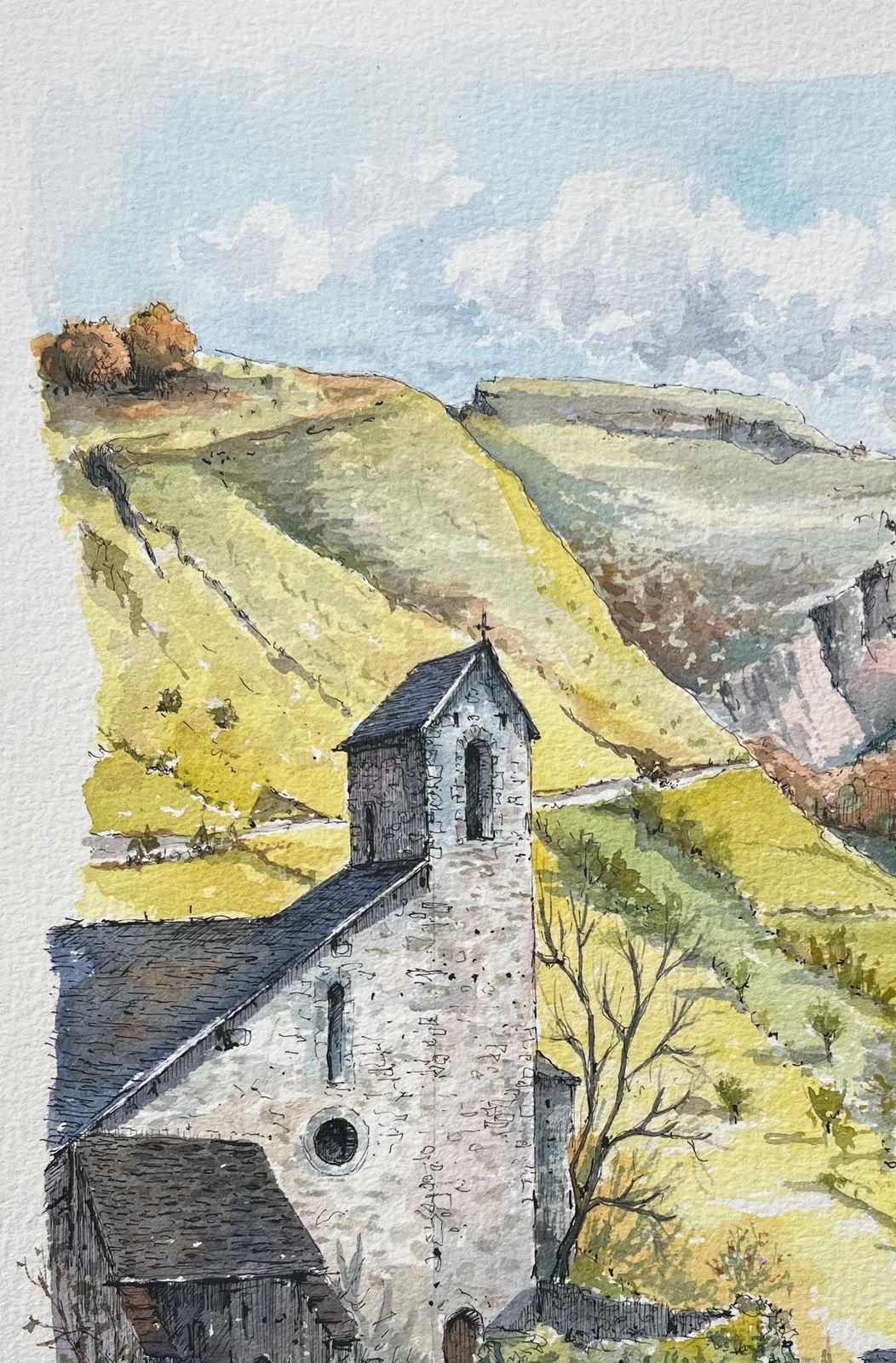 Robert Lepine (1929   2017)french Watercolor Of Romanesque Church In Sainte Engrâce20th Century photo vinterior
