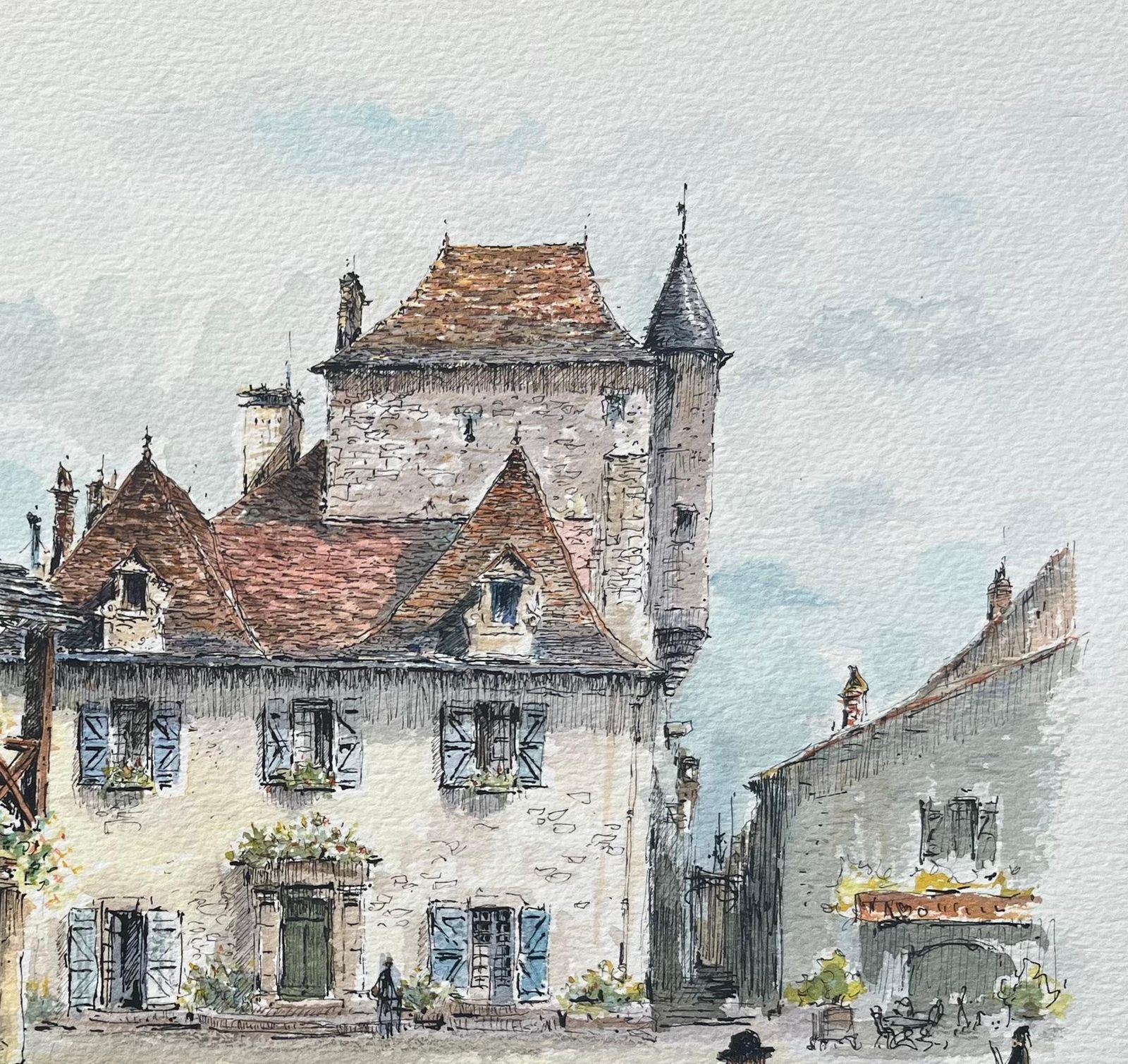 Robert Lepine (1929   2017)french Watercolor Painting Of “Les Halles” In Domme20th Century photo Art