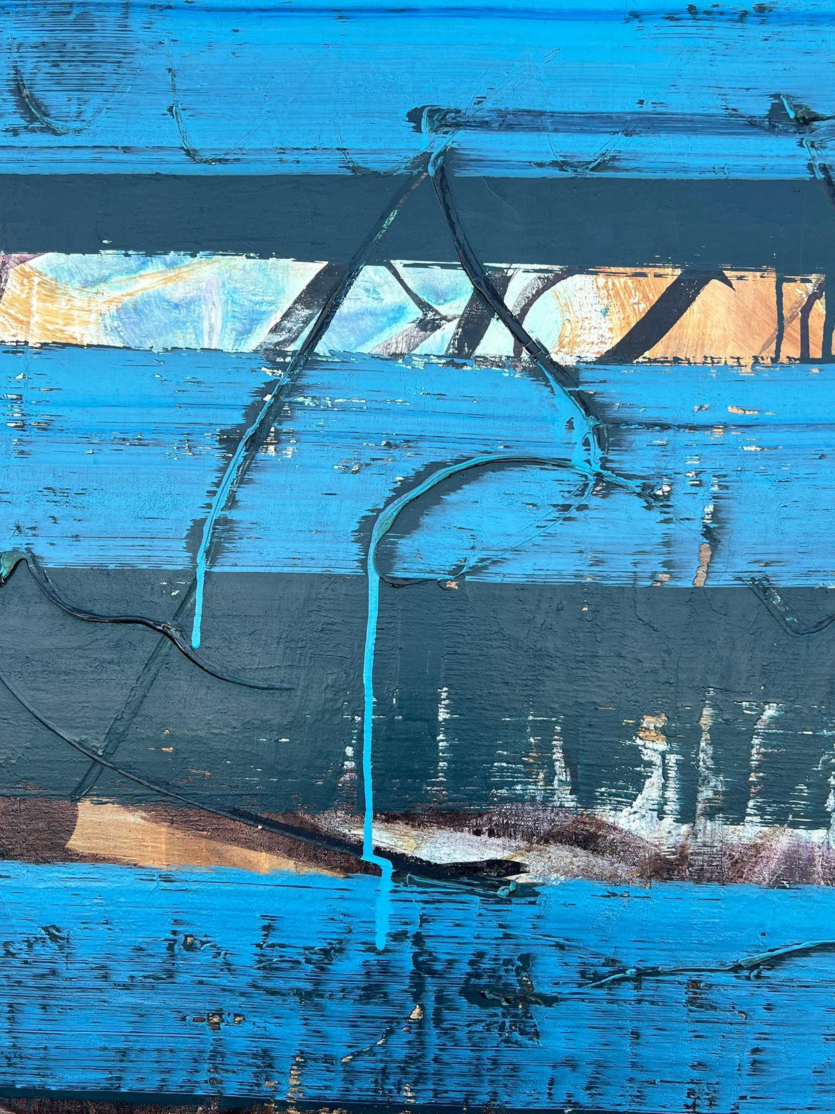 Gilbert Pelissier1960's French Huge Abstract Painting Layers Blue Abstract Textural Composition1968 photo Art