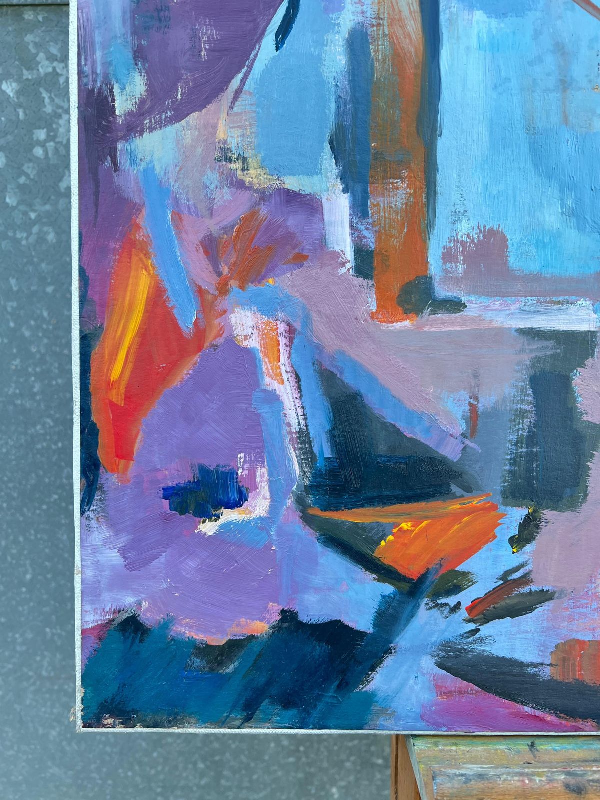 Marie Deloume (French Born 1942)huge French 20th Century Blue & Purple Abstract Expressionist Painting photo vintage