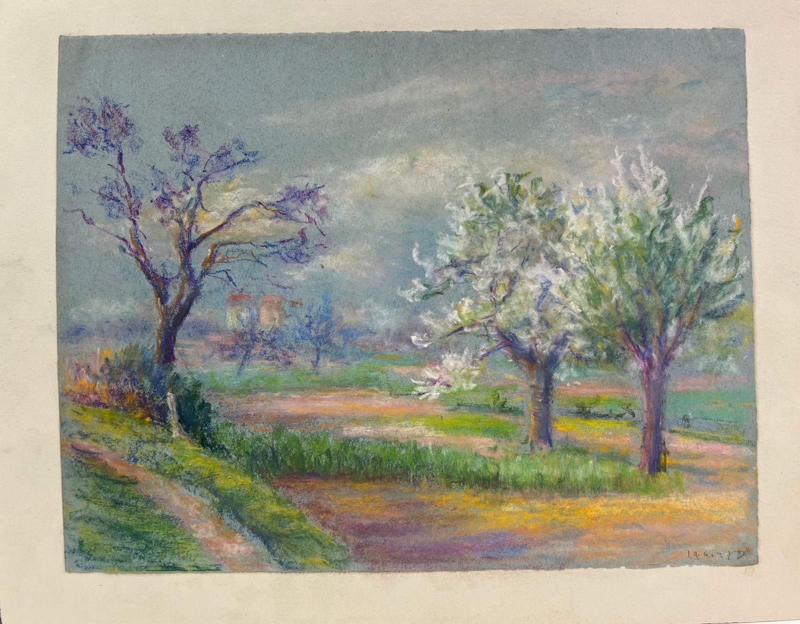 Regine Davidspring Awakening Blossoming Trees Under A Moody Sky In A Pastel Landscape1947 photo furniture