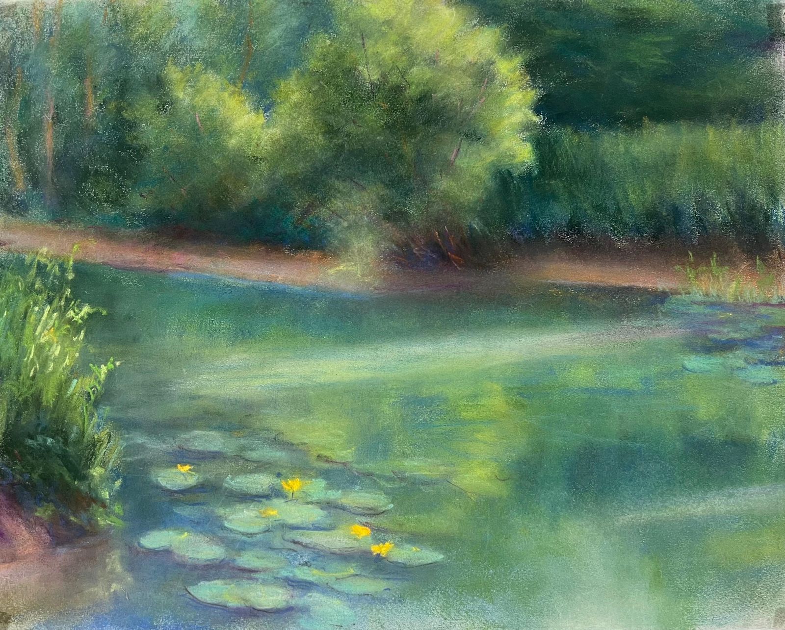 Regine Davidtranquil Waters And Lily Pads In Bloom A Bright Green Reflection In Pastels1947
