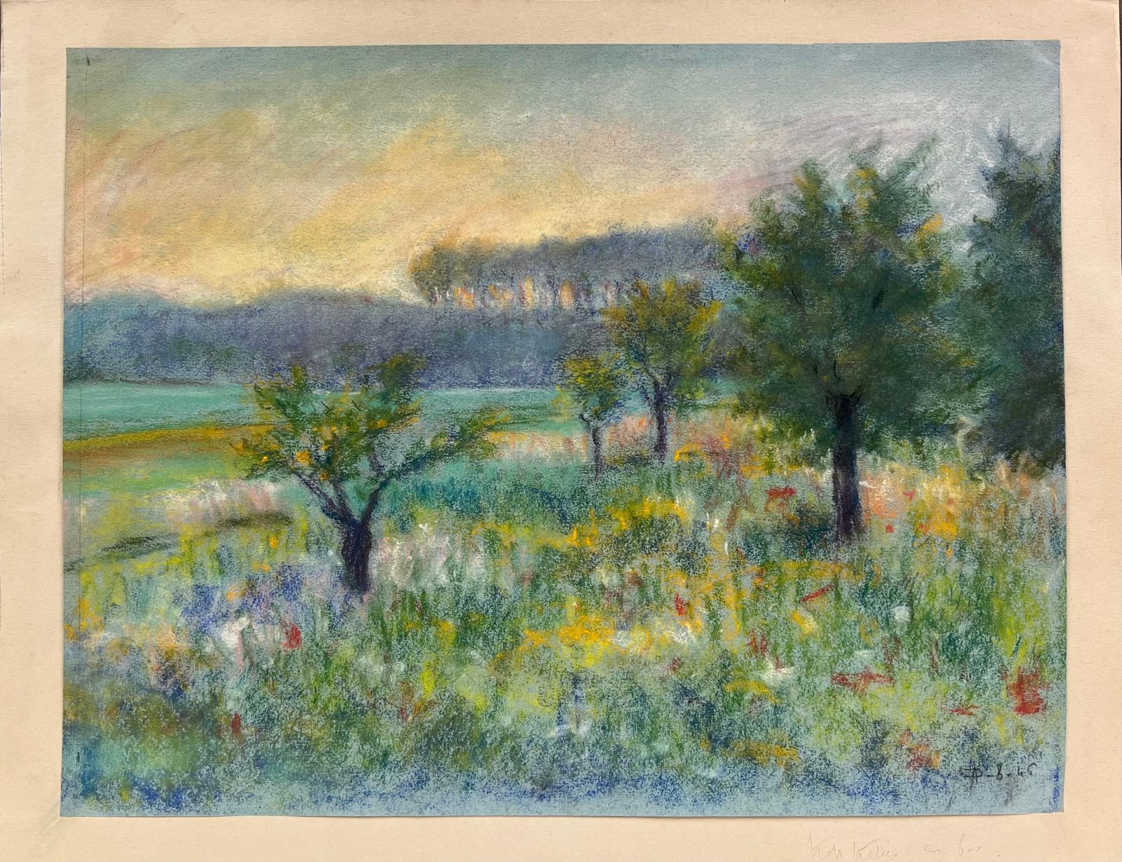 Regine Davidmid 20th Century Meadow At Sunset Pastel Landscape Of Trees And Wildflowers1947 photo furniture