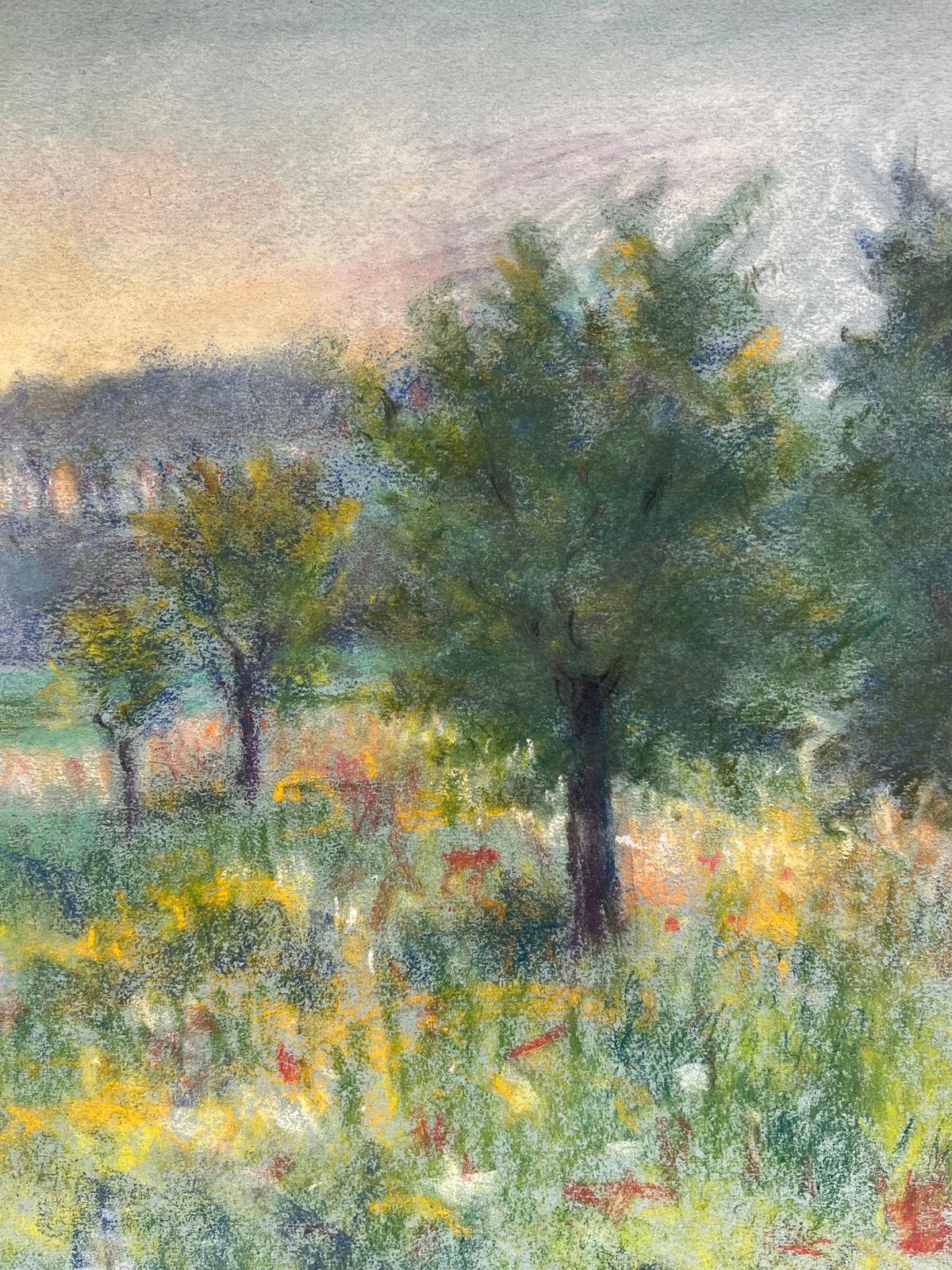 Regine Davidmid 20th Century Meadow At Sunset Pastel Landscape Of Trees And Wildflowers1947 photo for sale