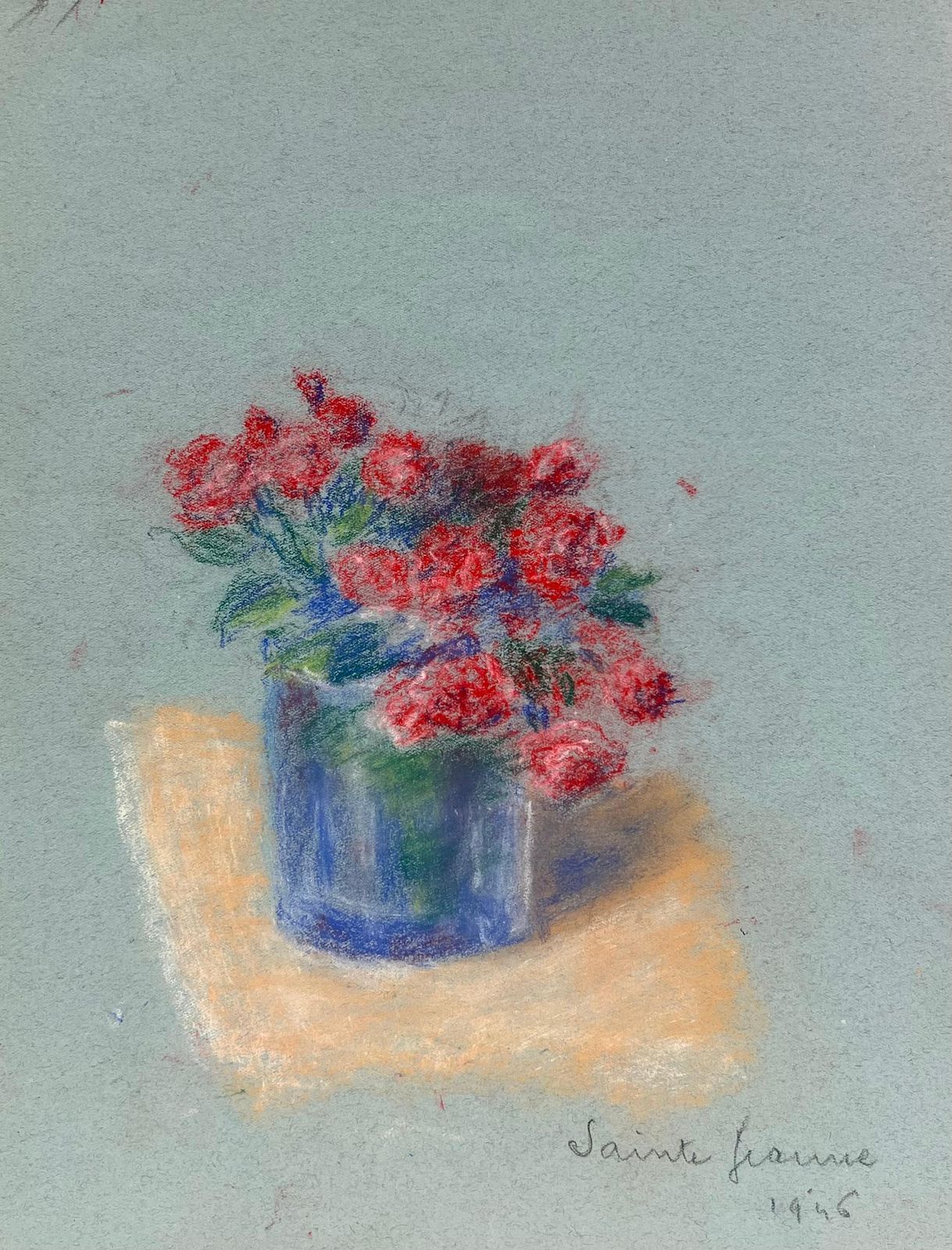Regine Davidmid 20th Century French Delicate Still Life Of Red Flowers In A Glass Vase1946