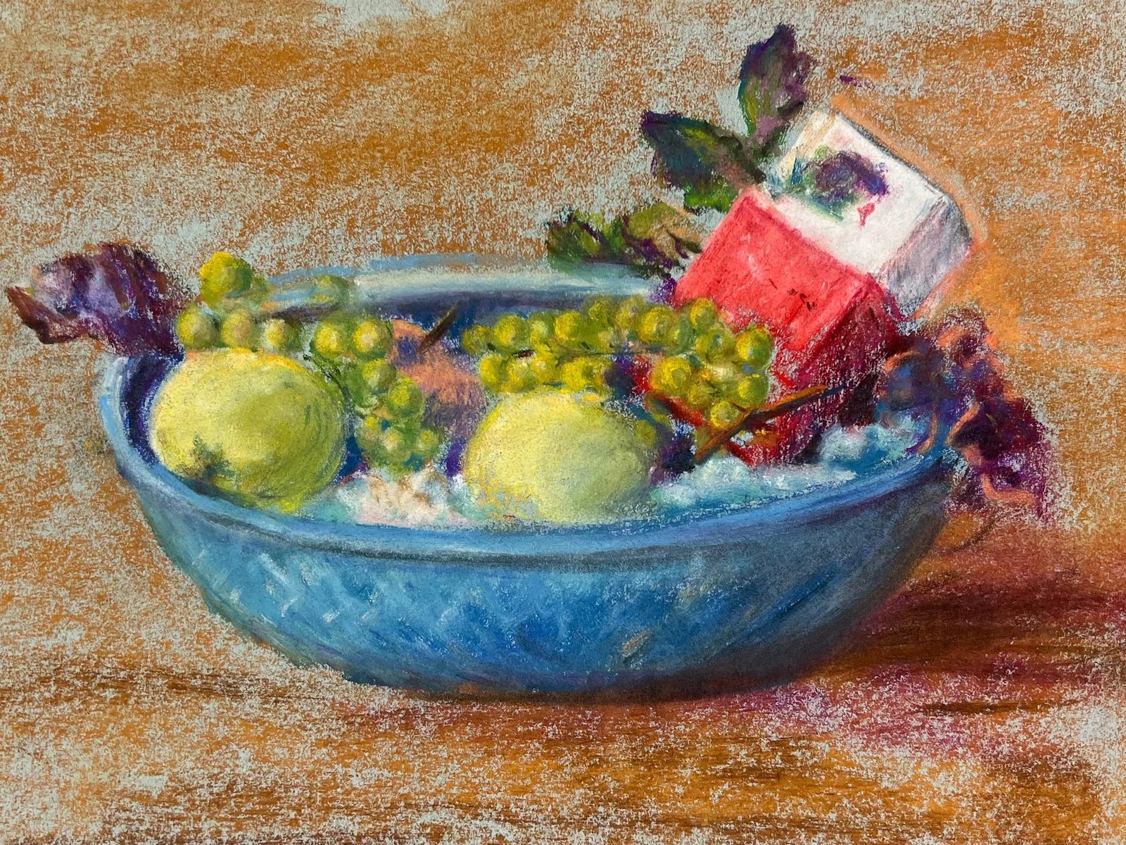 Regine Davidmid 20th Century French Pastel Still Life Of Fruit In A Blue Bowl1947 photo Art