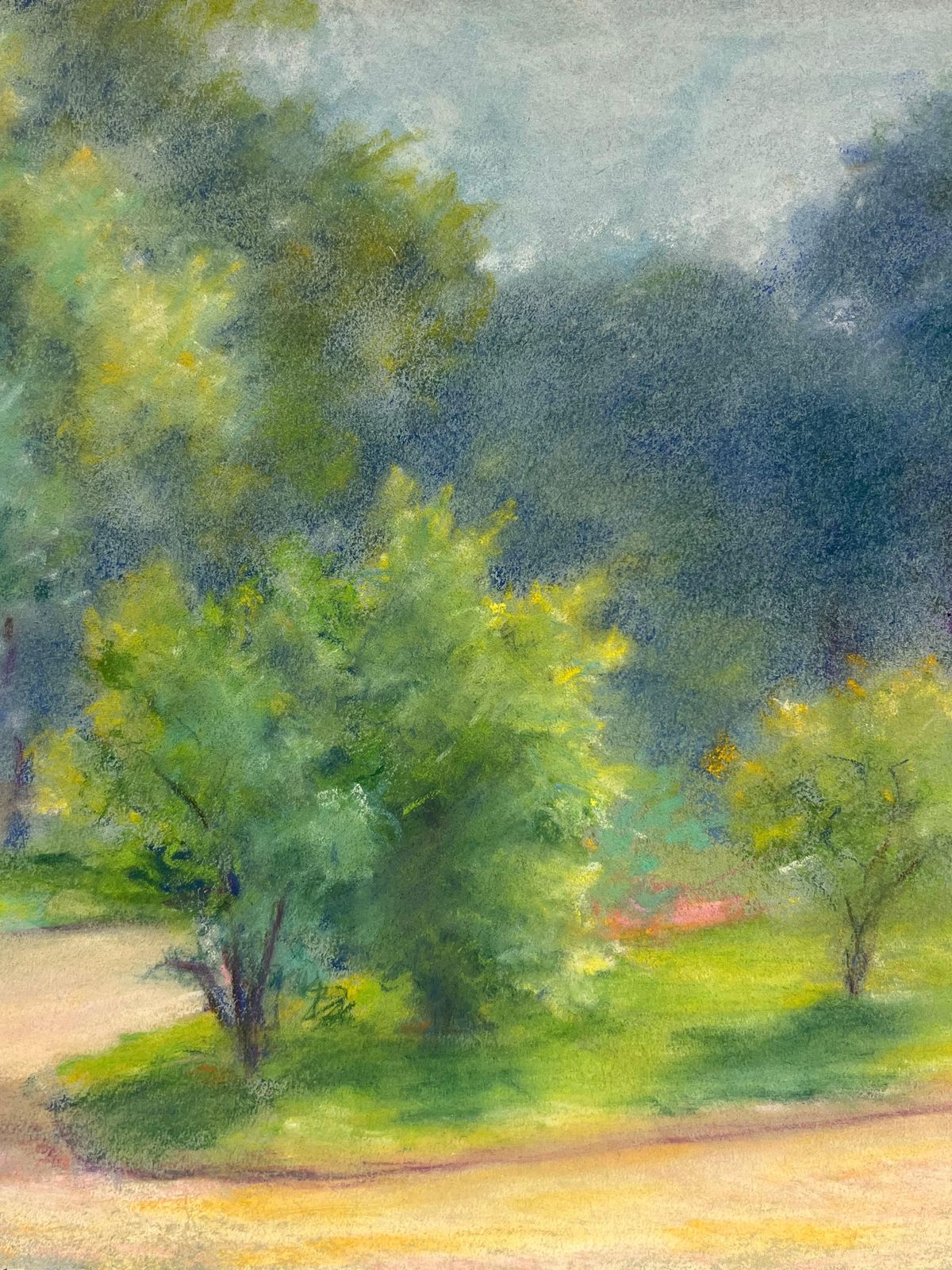 Regine Davidmid 20th Century Sunlit Path Through A Verdant Park: A Pastel Landscape Of Trees1947 photo Art