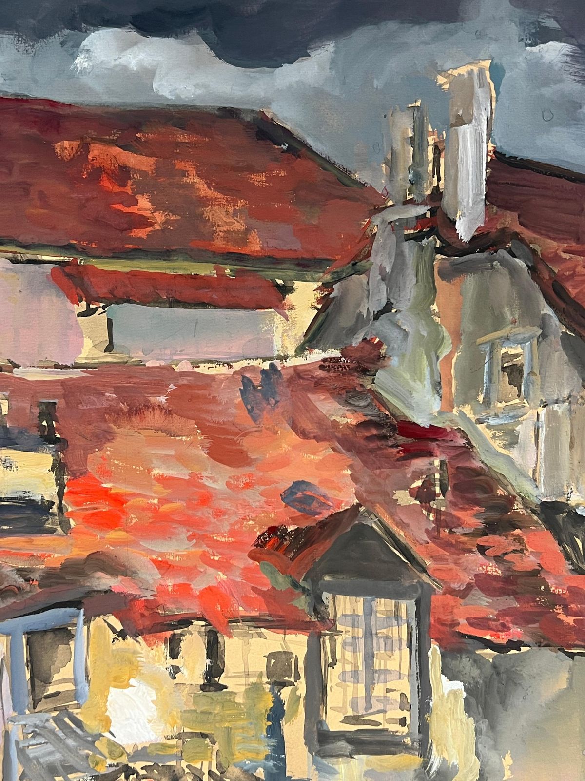 Regine Davidstormy Rooftops A Dramatic View Of Red Tiled Roofs Under A Dark Sky1975 photo for sale
