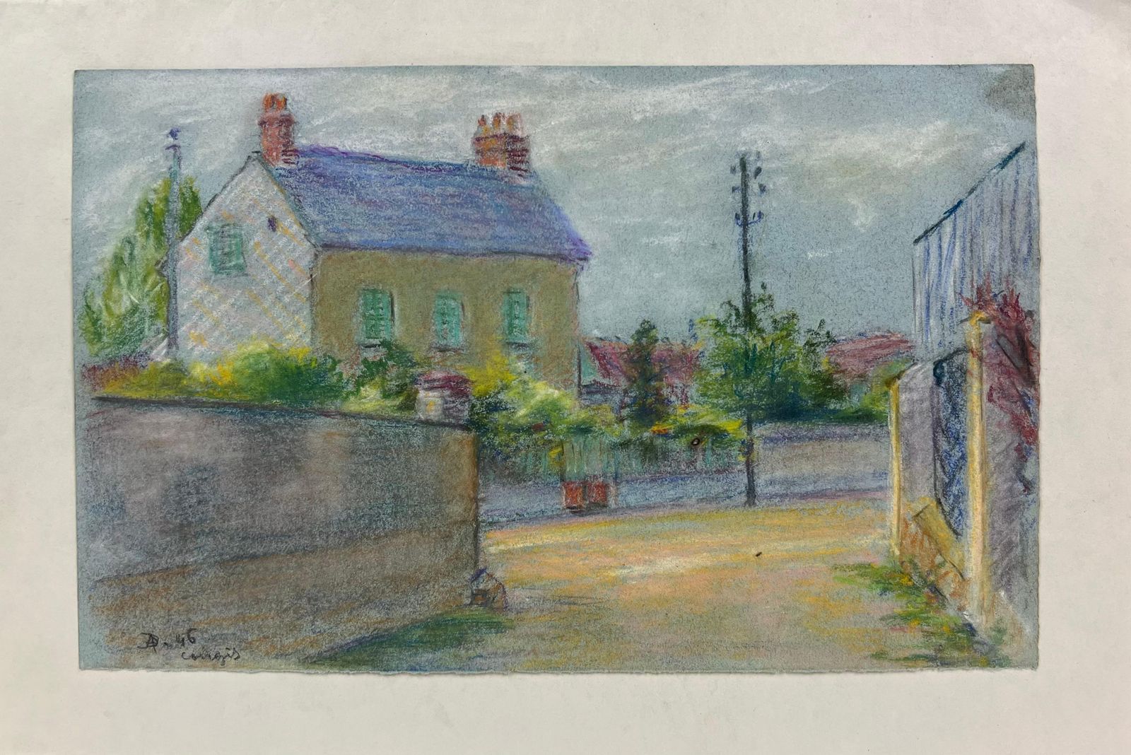 Regine Davidmid 20th Century French Quiet Village Corner Pastel Painting1947 photo furniture