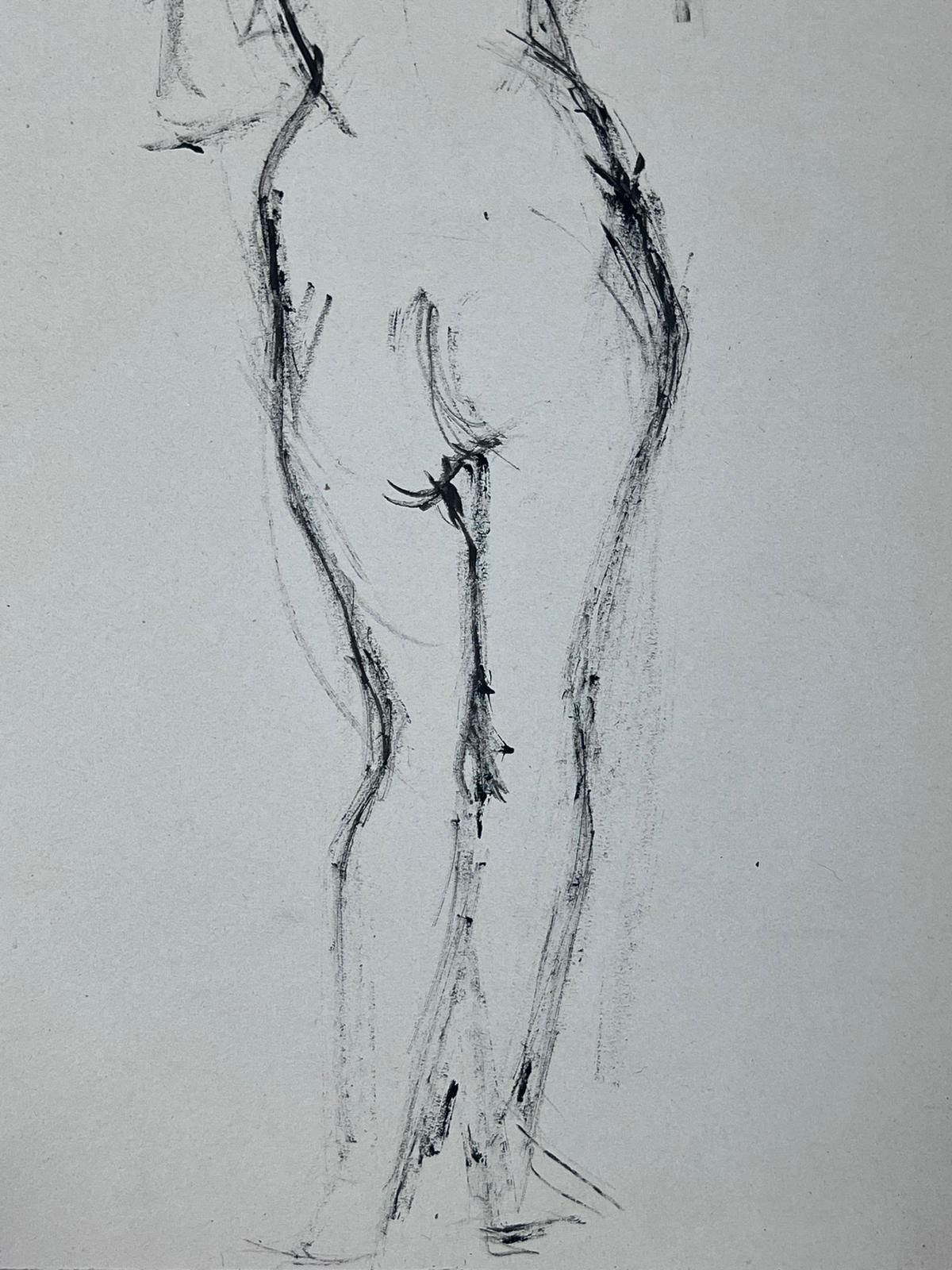 French Schoolfrench Expressive Charcoal Sketch Of A Standing Nude Figure photo for sale