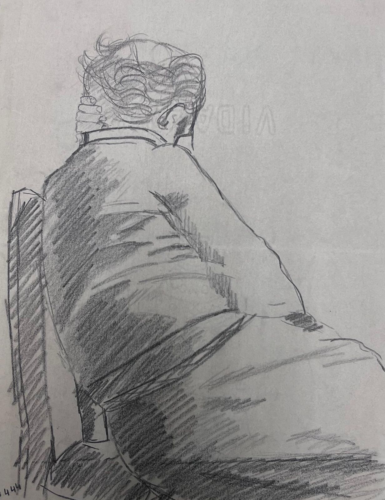 French Schoolstudy Of A Seated Figure From Behind Pencil Sketch photo furniture