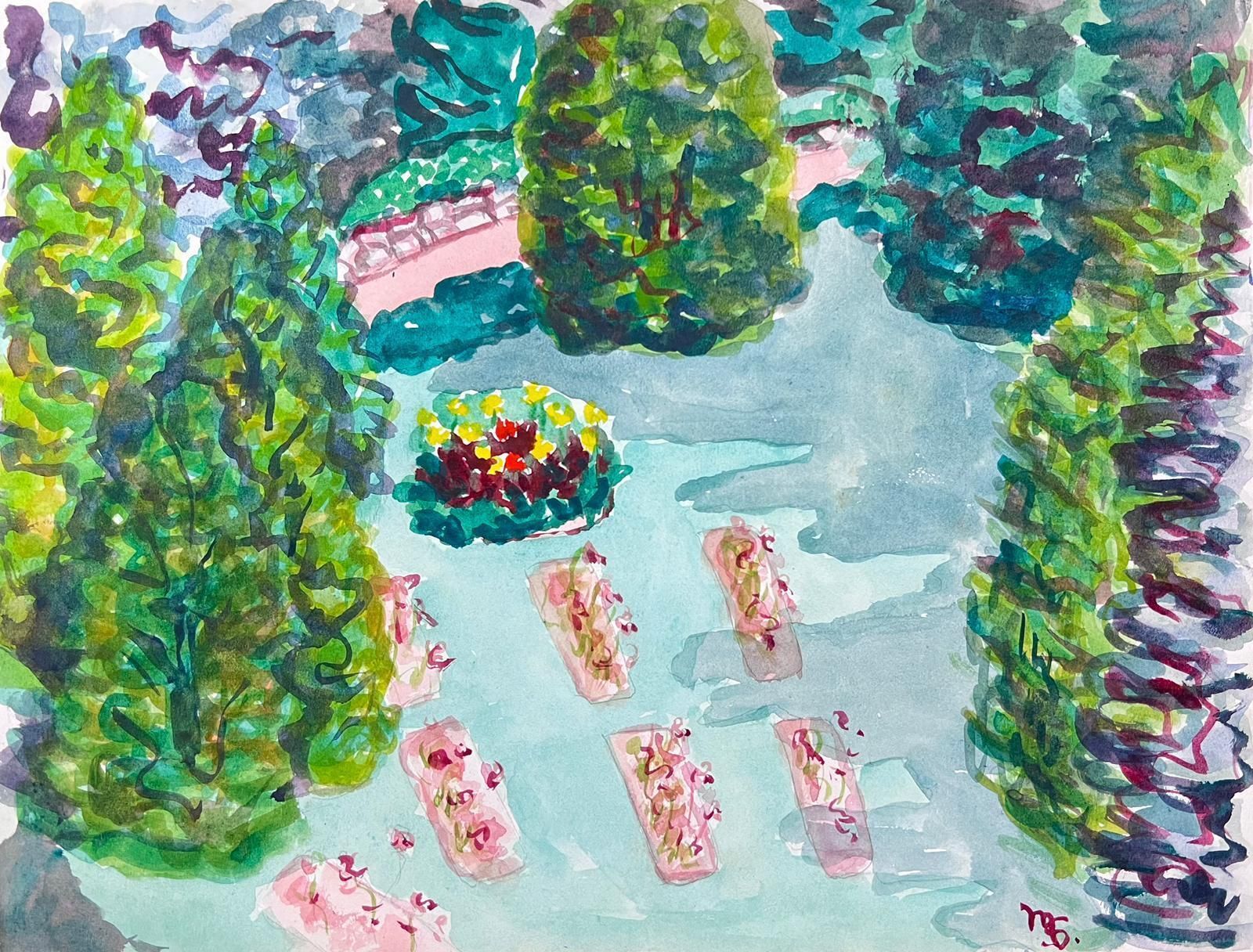 Marjorie Schiele (1913 2008)a Colourful Garden Scene Captured In Watercolour French Mid 20th Century